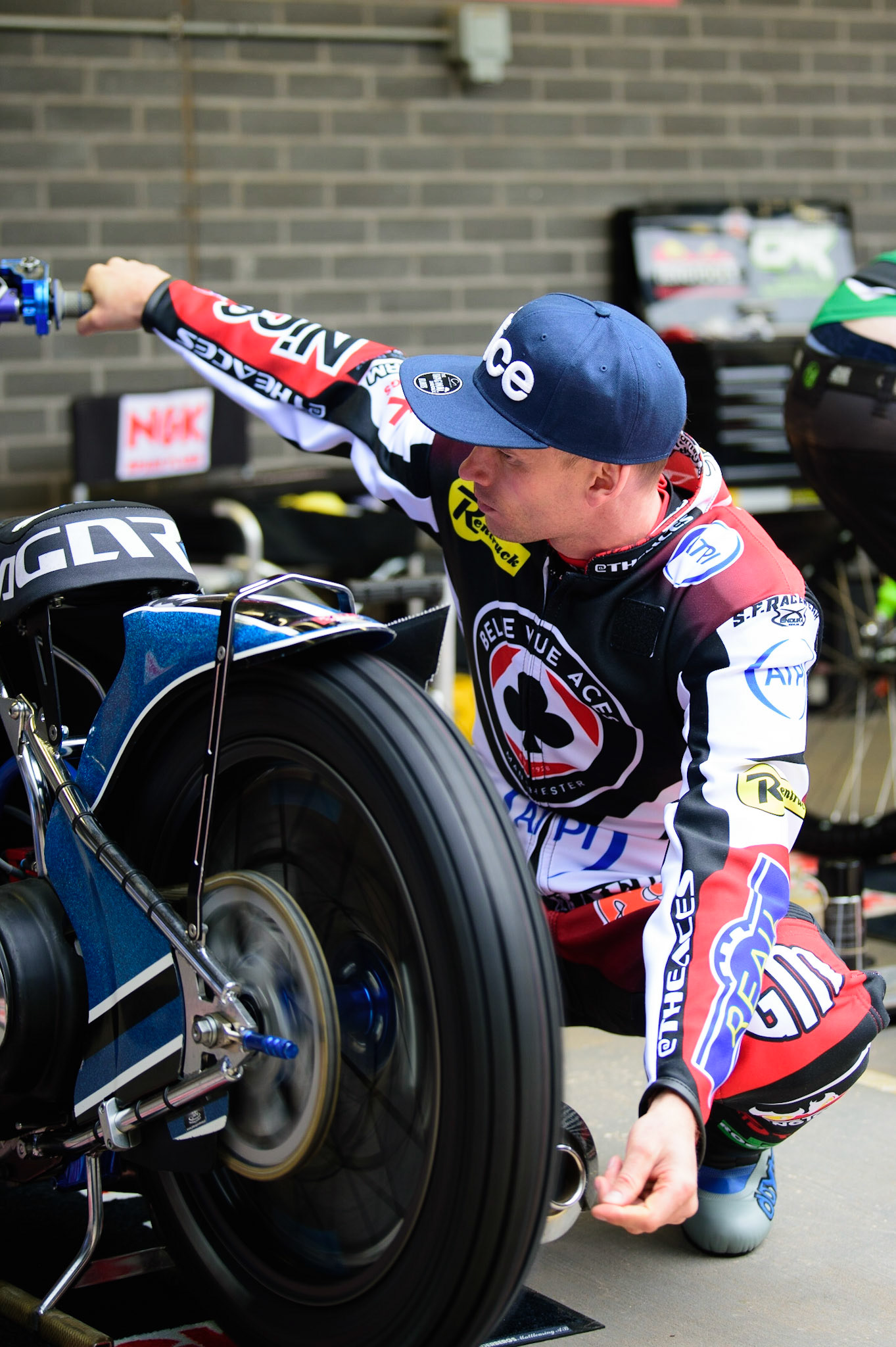MANCHESTER, UK. MAY 2ND Matej Žagar  warms up his bike during the SGB Premiership match between Belle Vue Aces and Peterborough at the National Speedway Stadium, Manchester on Monday 2nd May 2022. (Credit: Ian Charles | MI News)