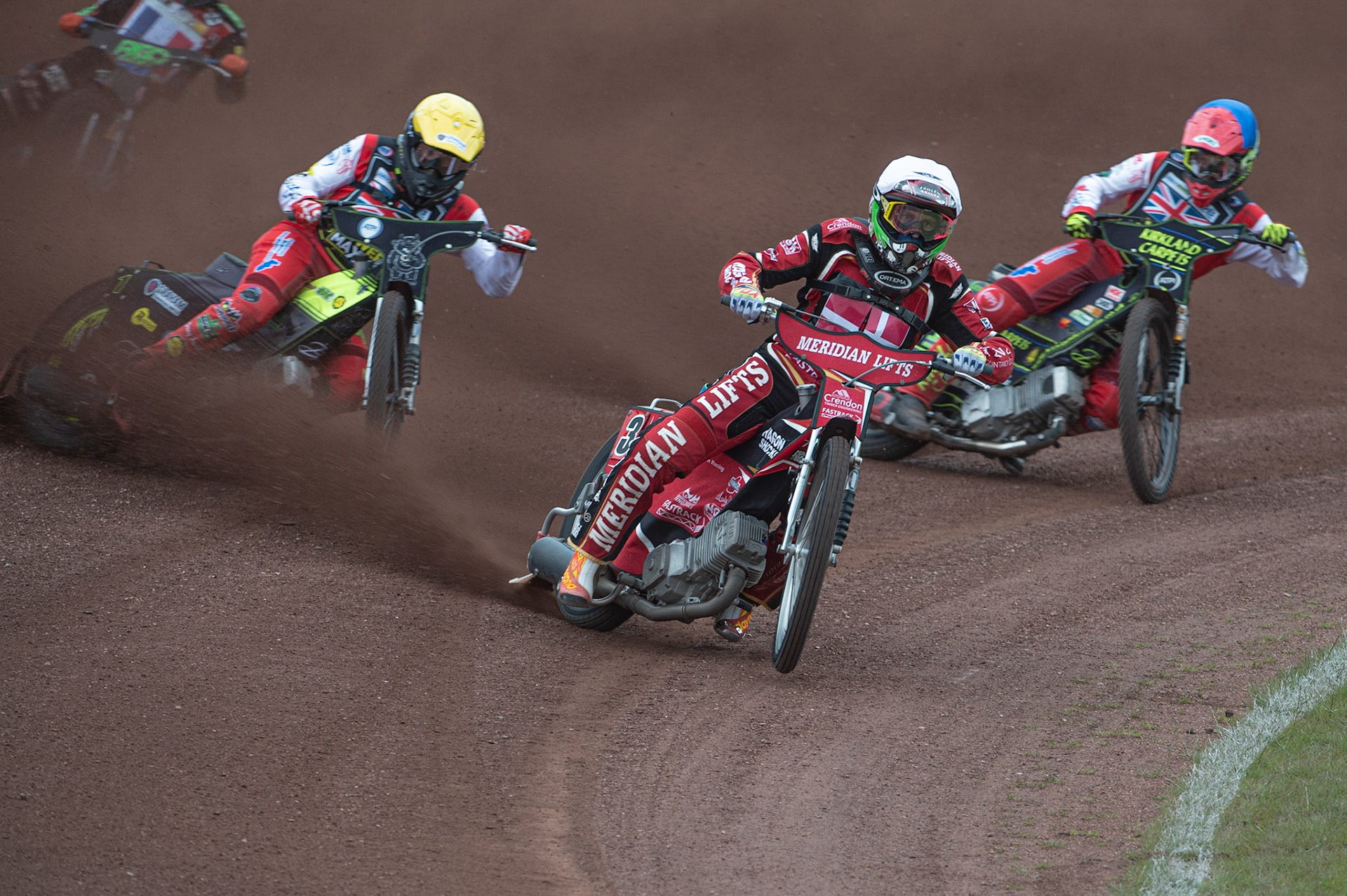 Photo by Ian Charles:

Hans Andersen (White) leads Craig Cook (Yellow) and Kyle Bickley (Blue)

FIM Speedway Grand Prix World Championship - Qualifying Round 1, Peugeot Ashfield Stadium, Glasgow, 8 June 2019