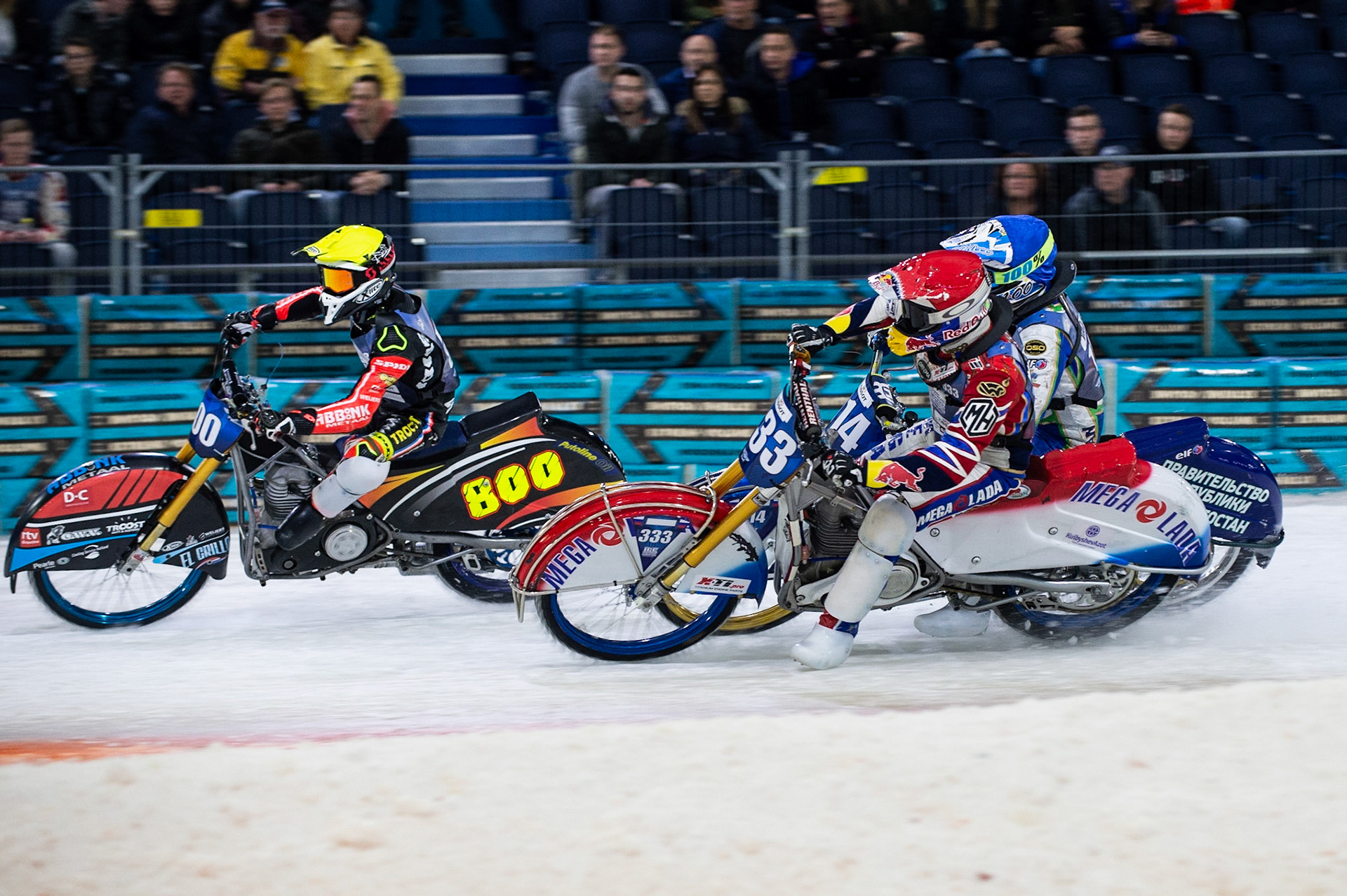 Photo: Ian Charles

Danil Ivanov (333)inside Dinar Valeev (114) (Blue) and Jasper Iwema (800)

FIM Ice Speedway Gladiators World Championship, Event 5.2, Ice Rink Thialf, Heerenveen, Netherlands Sunday  31  March  2019