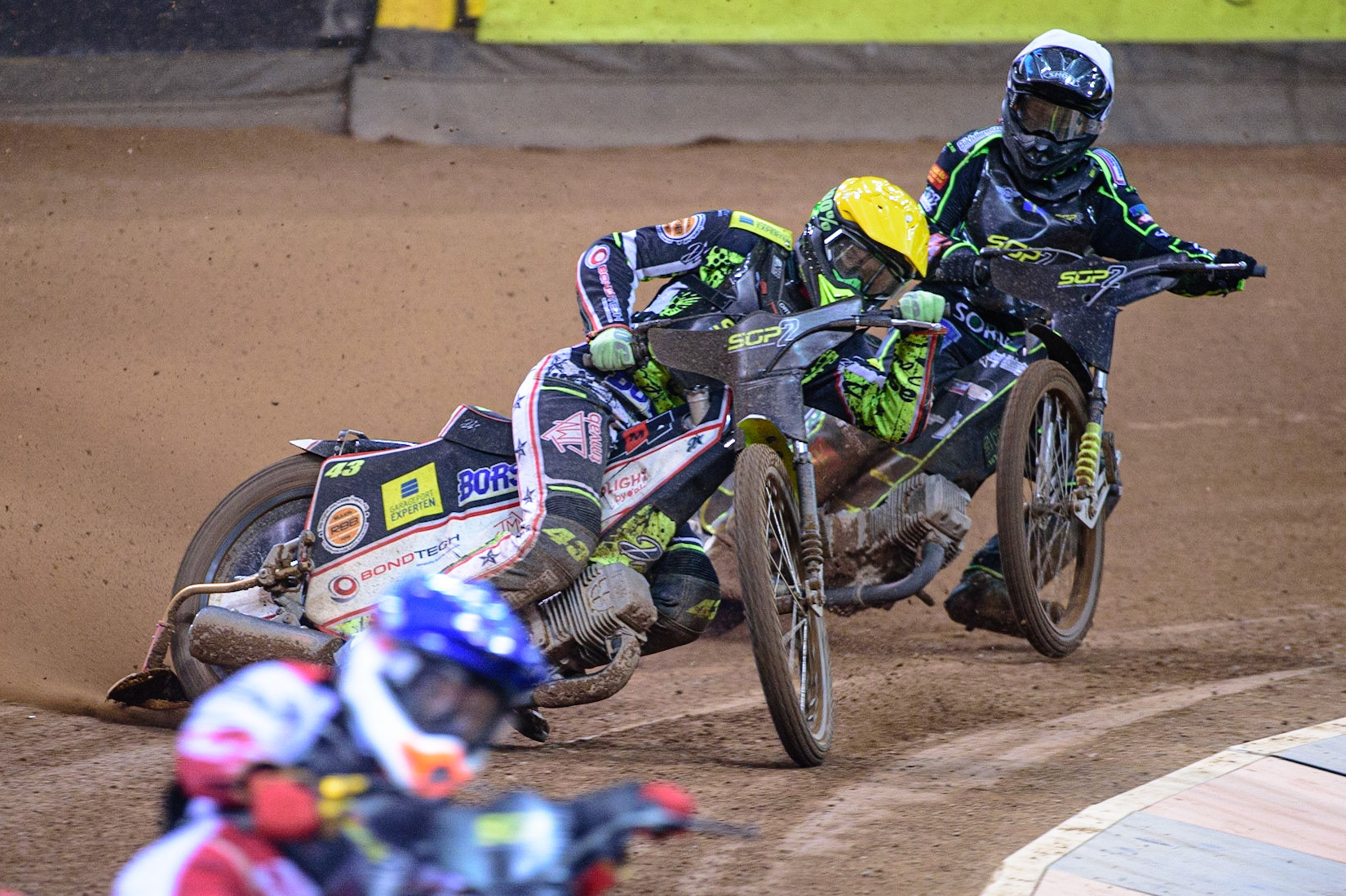 Casper Henriksson (Sweden)  (Yellow) leads Gustav Grahn (Sweden)  (White) during the FIM  Speedway Grand Prix  2 of Great Britain at the Principality Stadium, Cardiff on Sunday 14th August 2022. (Credit: Ian Charles | MI News)