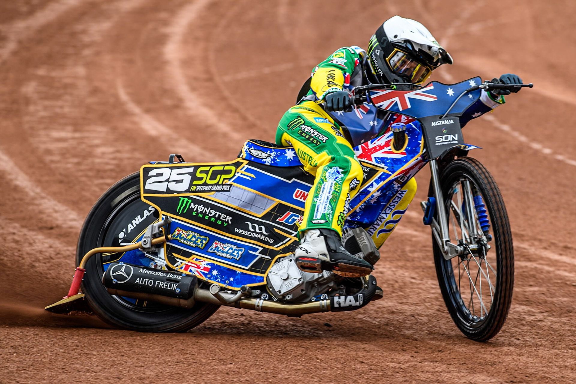Jack Holder of Australia practices during the Monster Energy FIM Speedway of Nation Semi Final 2 at the National Speedway Stadium, Manchester on Wednesday 10th July 2024. (Photo: Ian Charles | MI News)