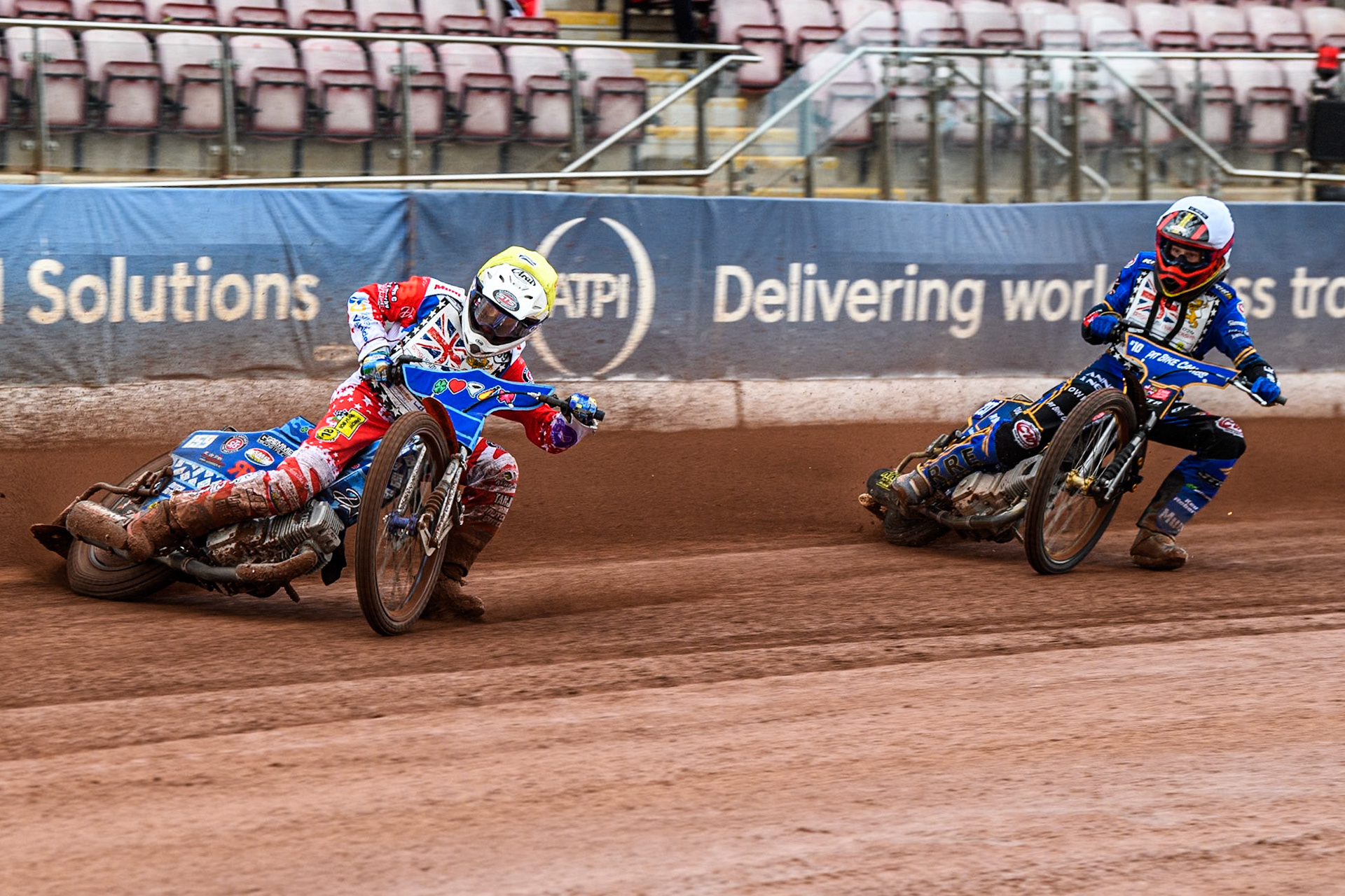 Stene Pijper (500cc)  in Yellow leading Ryan Ingram (500cc)   in White during the British Youth 500cc Championships at the National Speedway Stadium, Manchester on Friday 2nd August 2024. (Photo: Ian Charles | MI News)