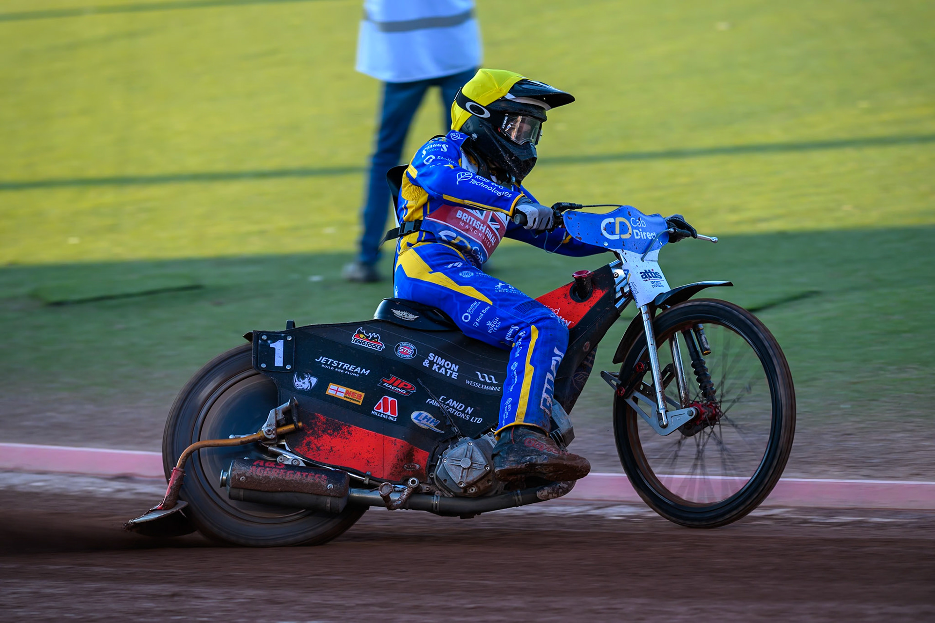 Dan Thompson (8) in action  during the Cab Direct British Speedway Championship Final at the National Speedway Stadium, Manchester on Saturday 15th August 2026. (Photo: Ian Charles | MI News)