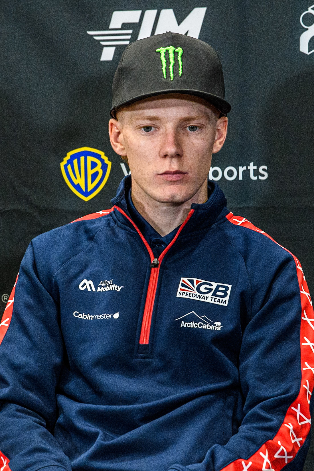 Great Britain’s Daniel Bewley  in the Press Conference during the Monster Energy FIM Speedway of Nation Semi Final 2 at the National Speedway Stadium, Manchester on Wednesday 10th July 2024. (Photo: Ian Charles | MI News)