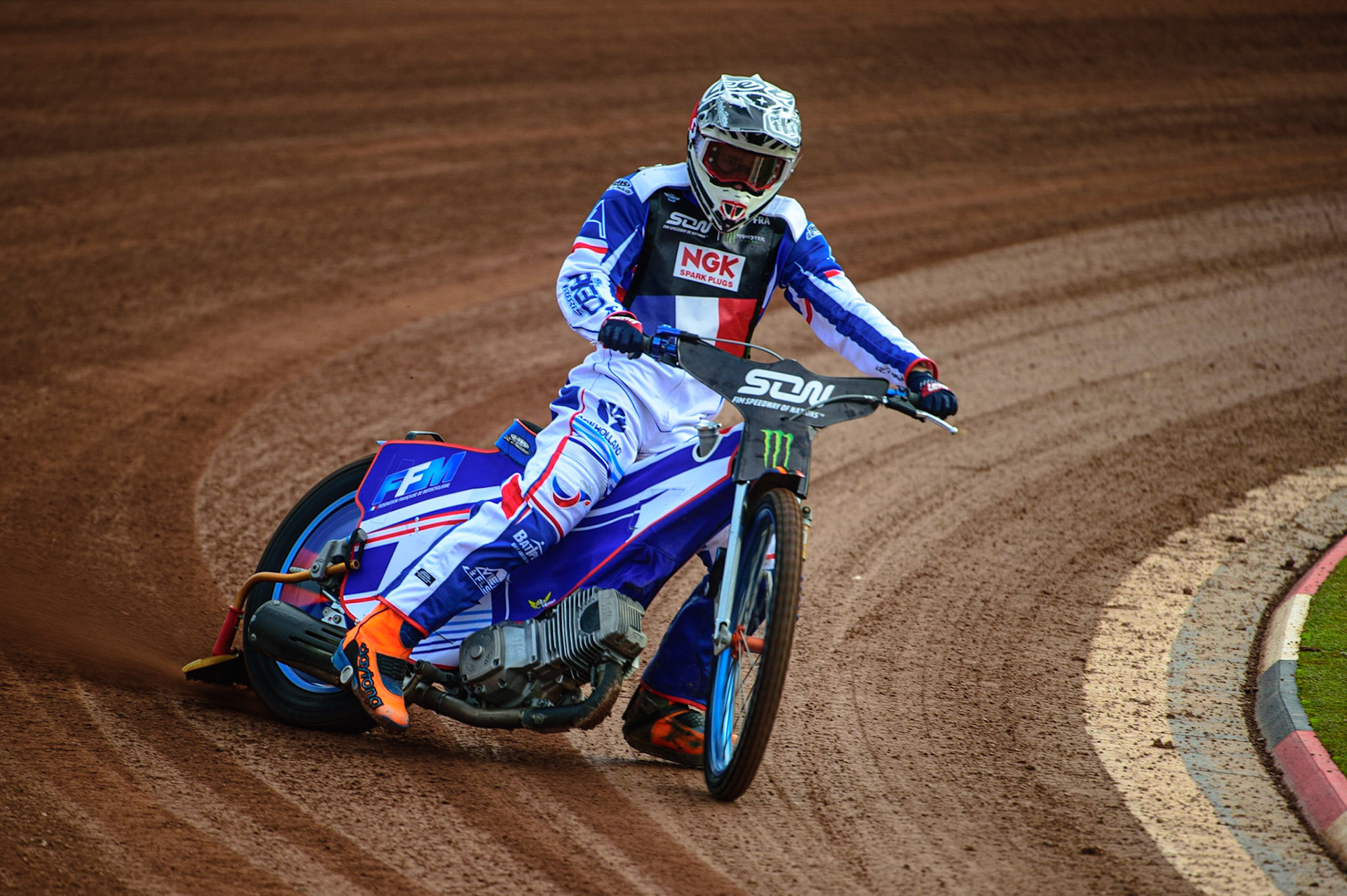 MANCHESTER, UK. OCT 16TH Dmitri Berge of France Practices during the Monster Energy FIM Speedway of Nations at the National Speedway Stadium, Manchester on Saturday  16th October 2021. (Credit: Ian Charles | MI News)