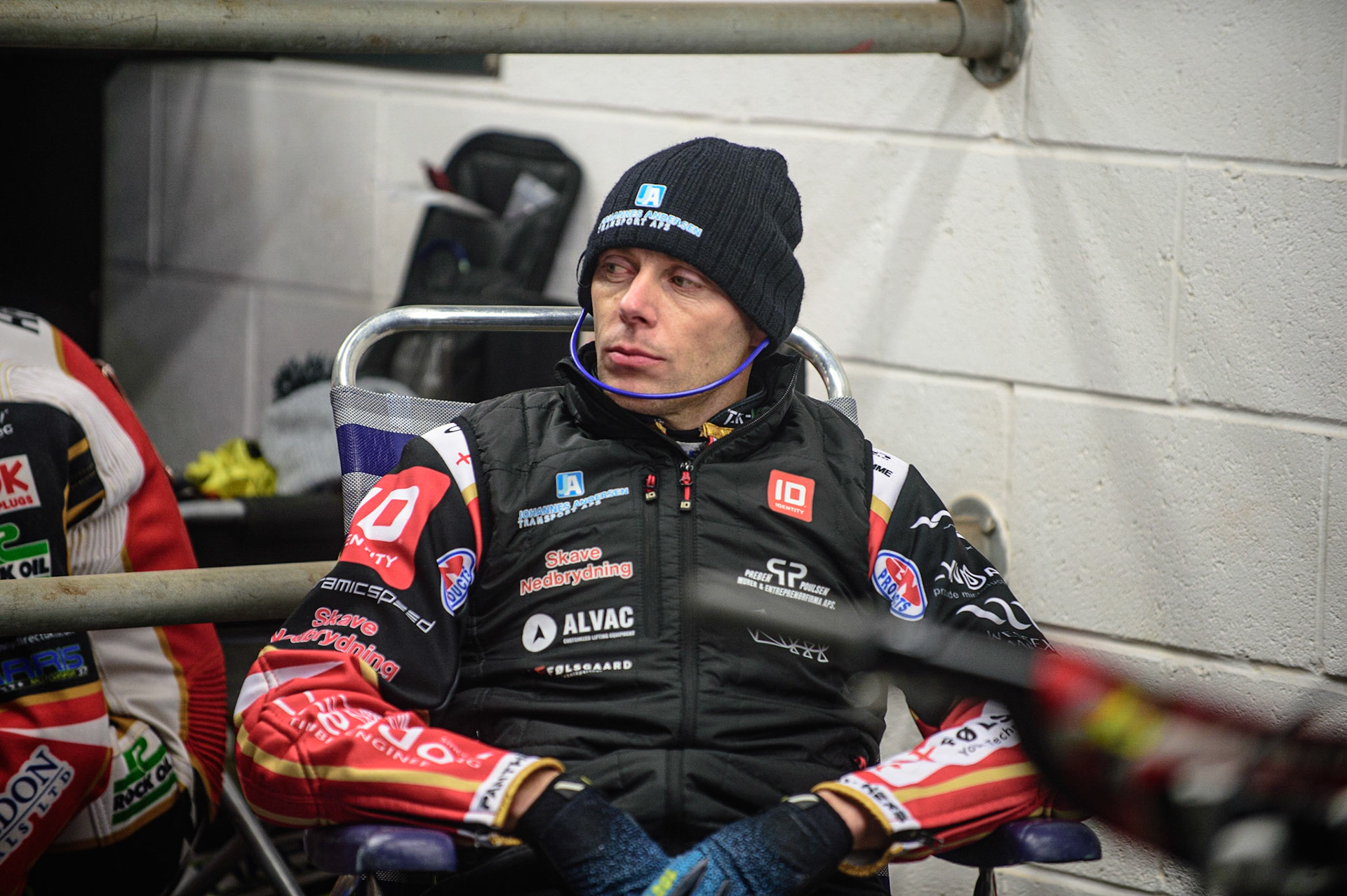 MANCHESTER, UK. OCT 11TH  Bjarne Pedersen relaxes during the SGB Premiership Grand Final 1st Leg between Belle Vue Aces and Peterborough Panthers at the National Speedway Stadium, Manchester on Monday 11th October 2021. (Credit: Ian Charles | MI News)