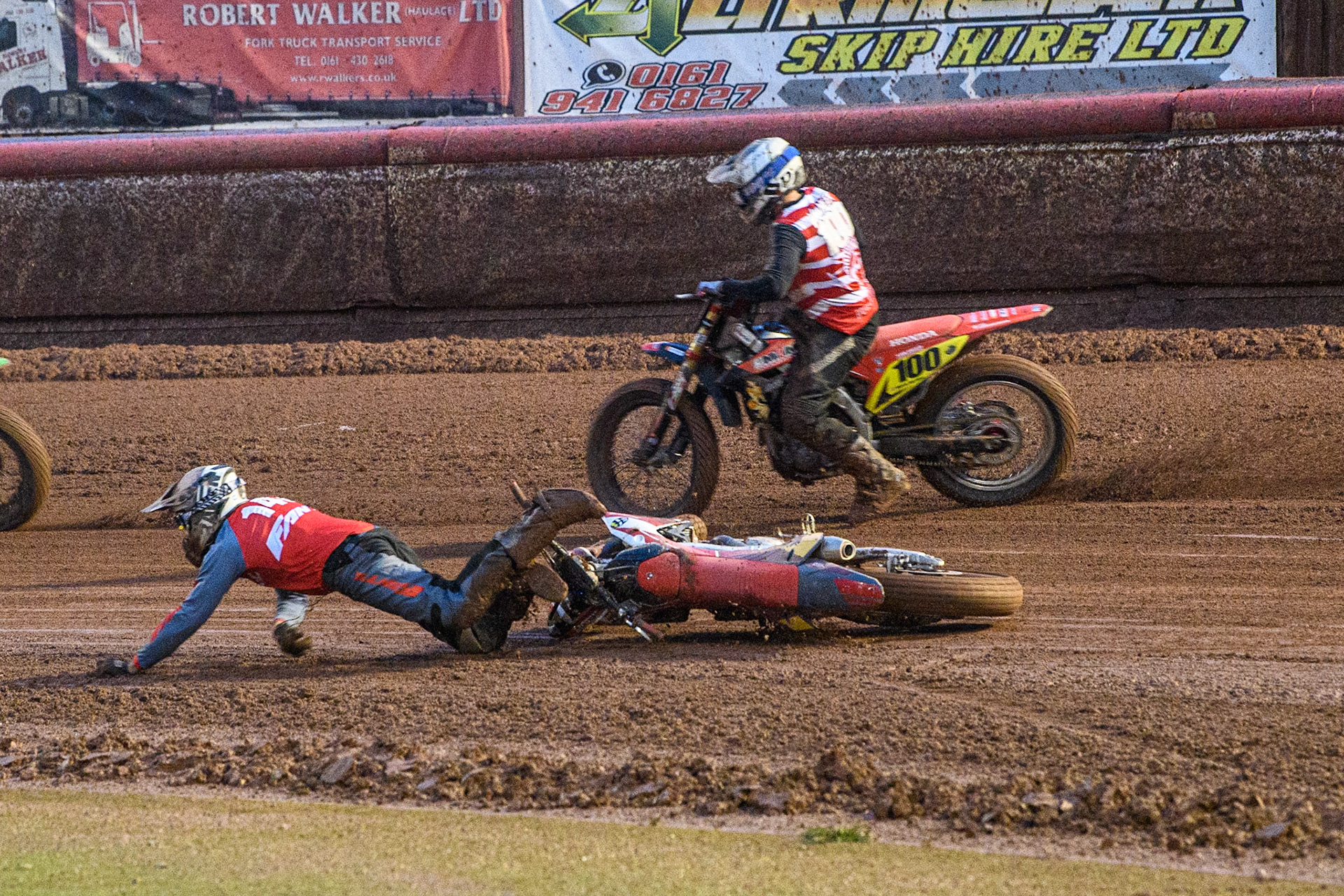 Vittorio Emanuele Marzotto (148) from Italy spins out and falls during the FIM World Flat Track Championship Round 1 at the National Speedway Stadium, Manchester on Saturday 5th August 2023. (Photo: Ian Charles | MI News)