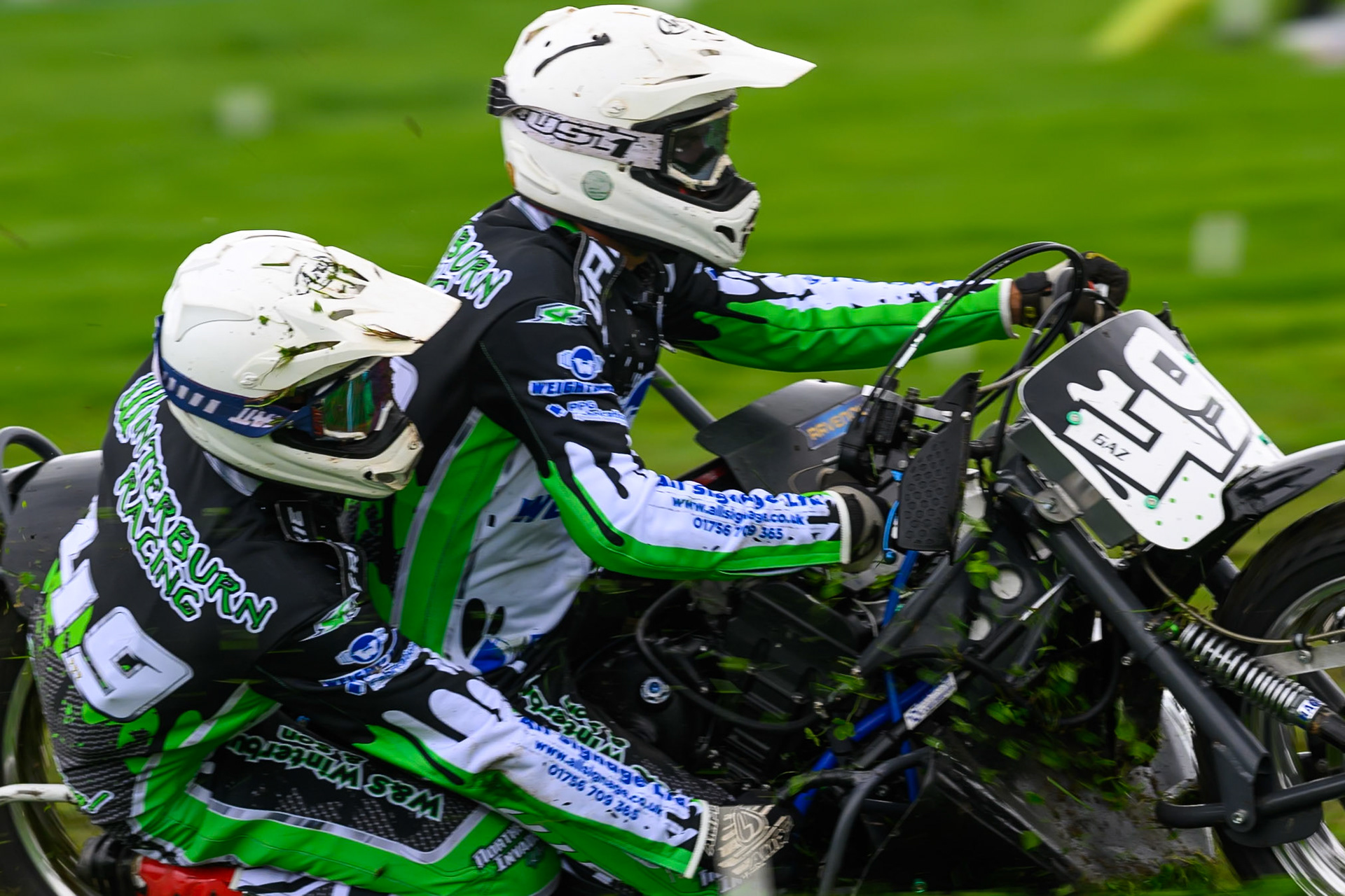 Gareth Winterburn/Frankie Courtney (49) during the British Masters Grasstrack Championship at Lower Marsh Farm, Much Hoole, Preston in Lancashire, England on Sunday 13th September 2026. (Photo: Ian Charles | MI News)