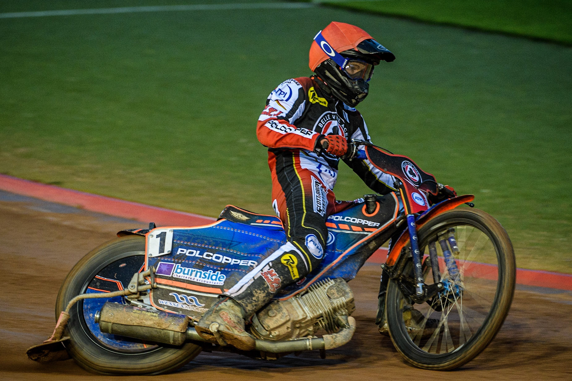 Brady Kurtz in action for for Belle Vue ATPI Aces during the Sports Insure Premiership match between Belle Vue Aces and King's Lynn Stars at the National Speedway Stadium, Manchester on Monday 21st August 2023. (Photo: Ian Charles | MI News)