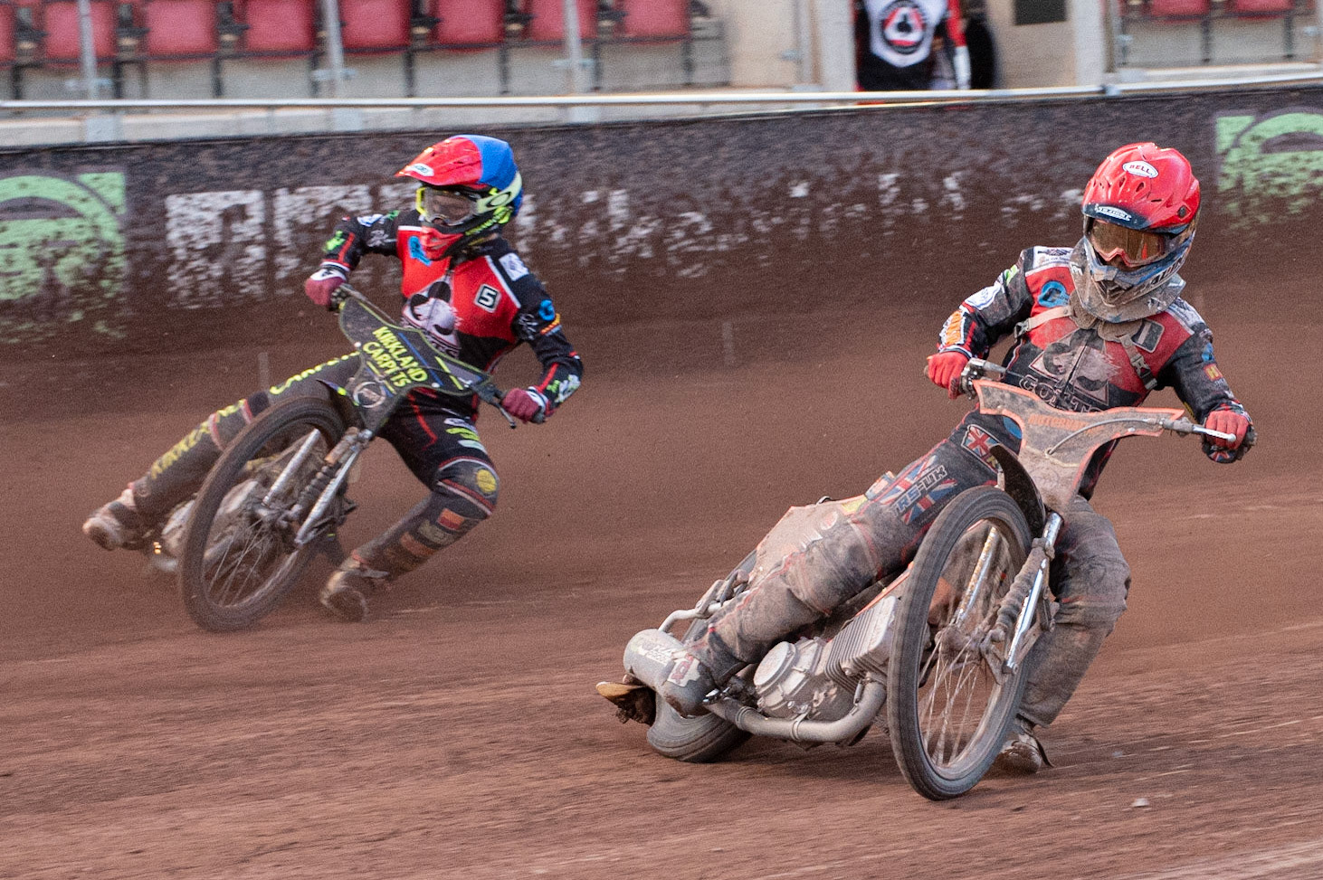 Photo: Ian Charles

Jordan Palin  (Red) and Kyle Bickley  (Blue)

Belle Vue Colts v Isle Of Wight Warriors, SGB National League KO Cup Quarter Final 1st Leg, Belle Vue National Speedway Stadium, Manchester, Monday 22  July  2019