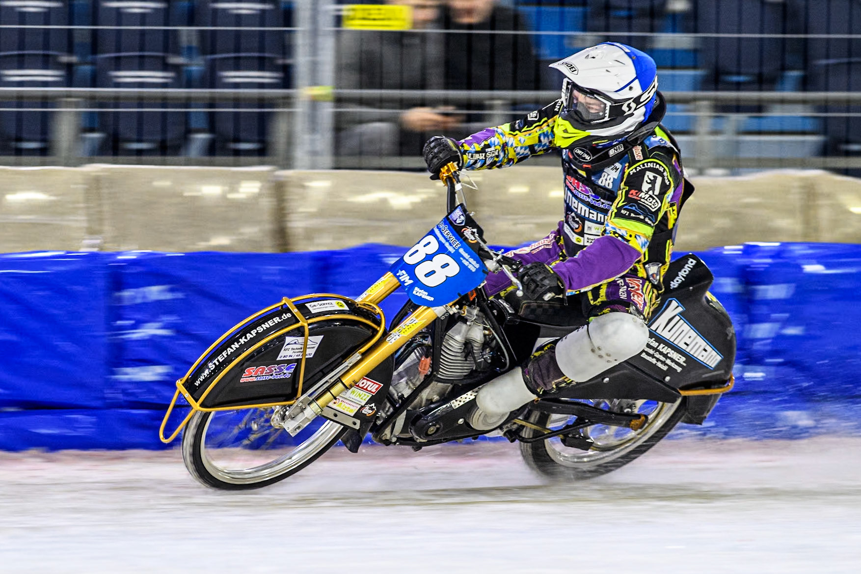 Germany's Max Niedermaier (88) in action during the FIM Ice Speedway Gladiators World Championship Final 3 at Ice Rink Thialf, Heerenveen on Saturday 6th April 2024. (Photo: Ian Charles | MI News)