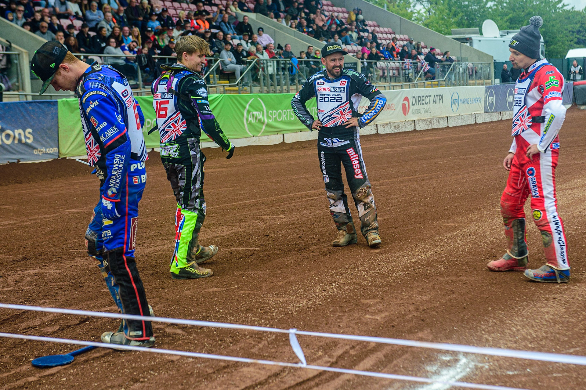 The finalists before the strat selection: (l - r): Dan Bewley , Tom Brennan , Danny King , Craig Cook  during the Sports Insure British Speedway Final, at the National Speedway Stadium, Manchester, on Sunday 18th September 2022. (Credit: Ian Charles | MI News )
