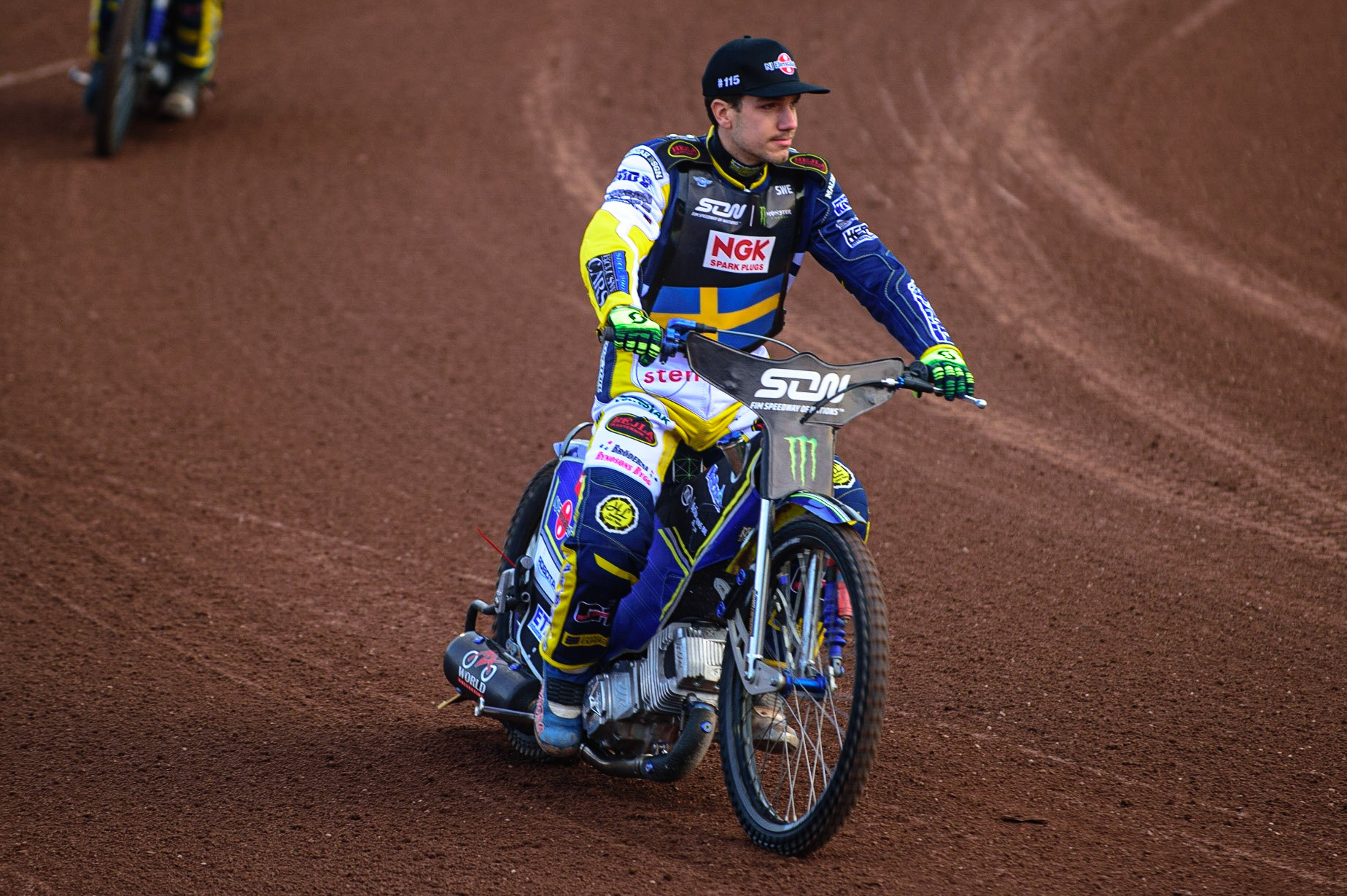 MANCHESTER, UK. OCT 16TH Pontus Aspgren of Sweden on the parade during the Monster Energy FIM Speedway of Nations at the National Speedway Stadium, Manchester on Saturday  16th October 2021. (Credit: Ian Charles | MI News)