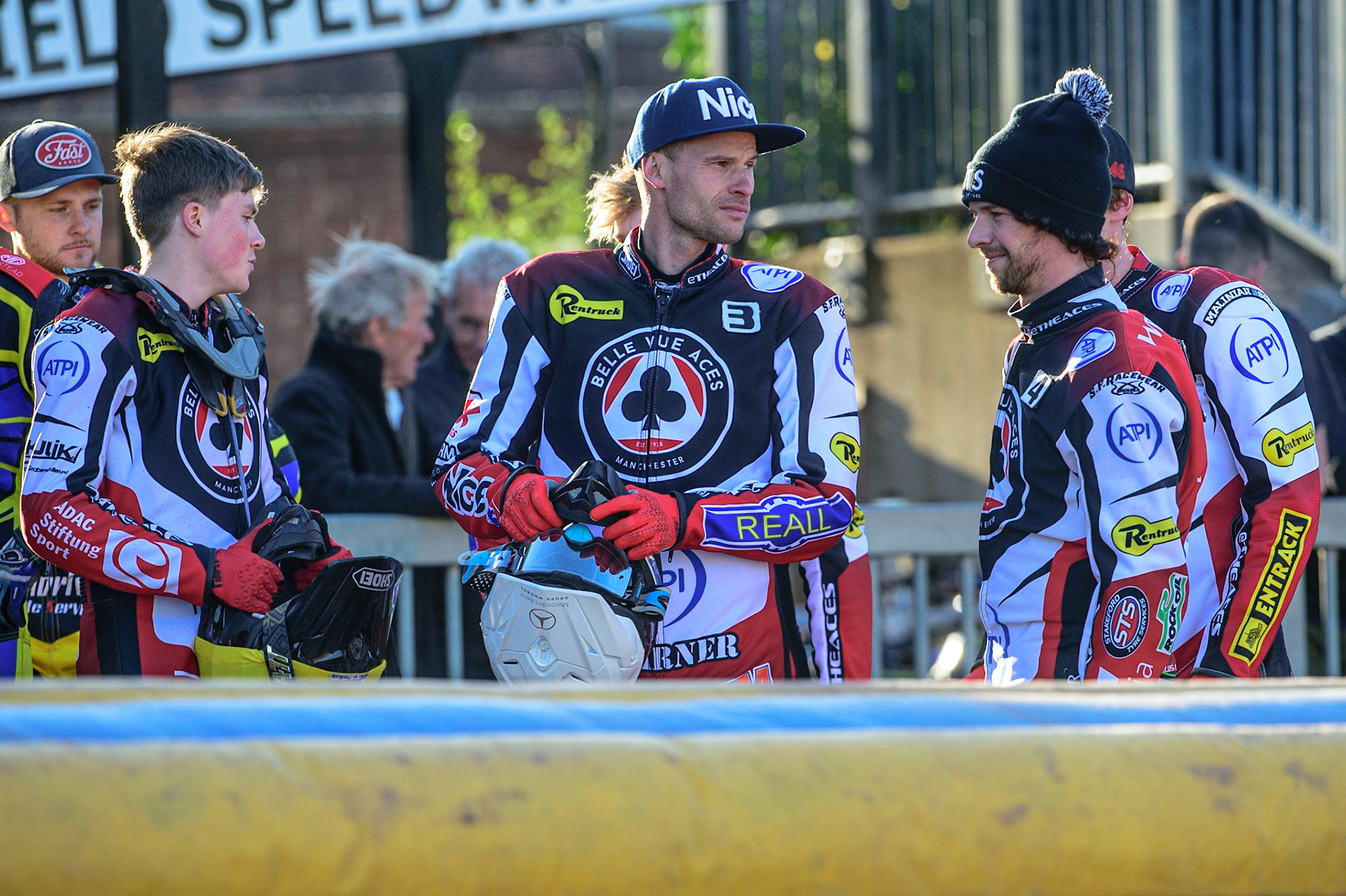 SHEFFIELD, UK. MAY 26TH (l - r) Norick Blödorn , Matej Žagar and Charles Wright   during the SGB Premiership match between Sheffield Tigers and Belle Vue Aces at Owlerton Stadium, Sheffield on Thursday 26th May 2022. (Credit: Ian Charles | MI News)