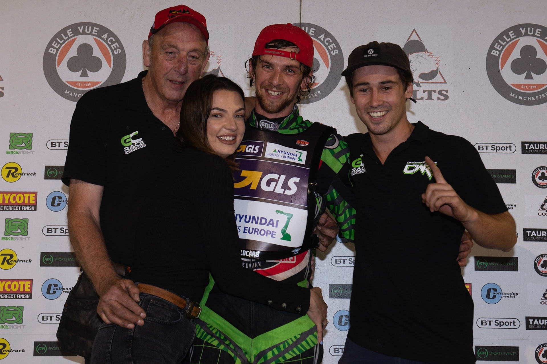 Photo: Ian Charles

Charles Wright celebrates with his team and girlfriend Leanne Farrell

Sports Insure British Final,  Belle Vue National Speedway Stadium, Manchester Monday 29  July  2019