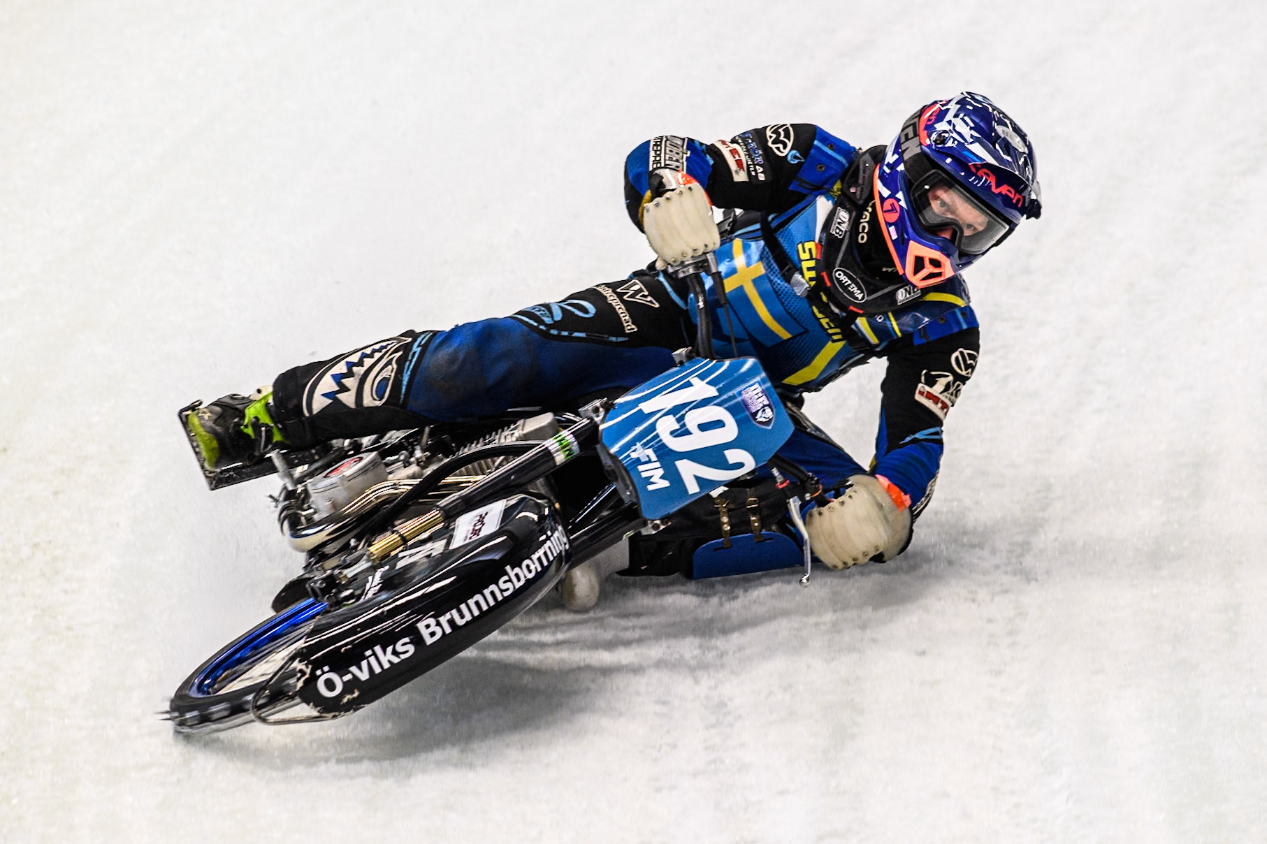 Niclas Svensson (192) of Sweden in action during practice for  the Ice Speedway Gladiators World Championship Finals 1 &amp; 2 at Max-Aicher-Arena, Inzell on Friday 14th March 2025. (Photo: Ian Charles | MI News)