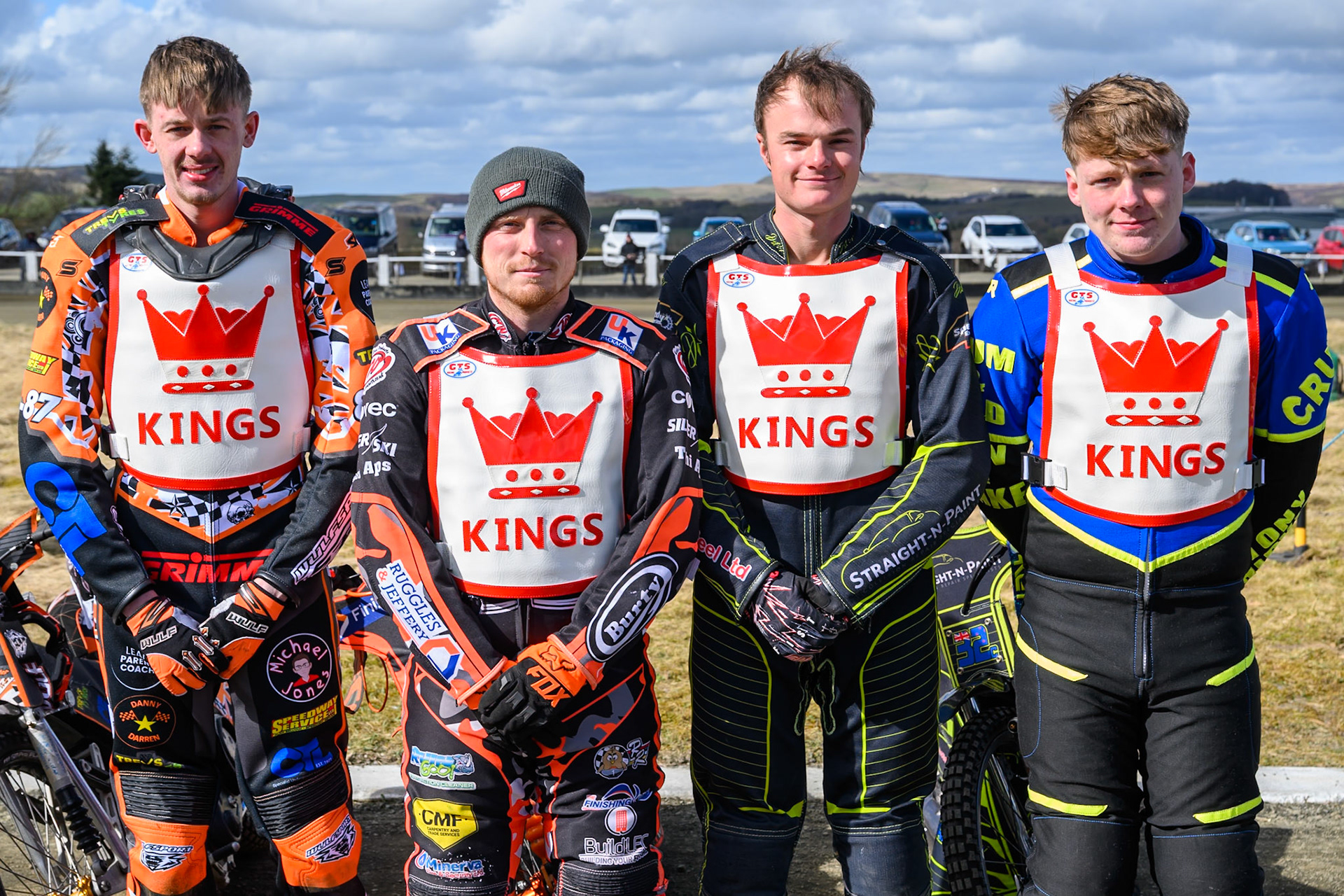 The Kings: (L to R) Mickie Simpson, Alex Spooner, Ben Whalley, Joe Crewe during the Regina Chains Fours at Buxton Speedway, Buxton on Sunday 5th April 2026. (Photo: Ian Charles | MI News)