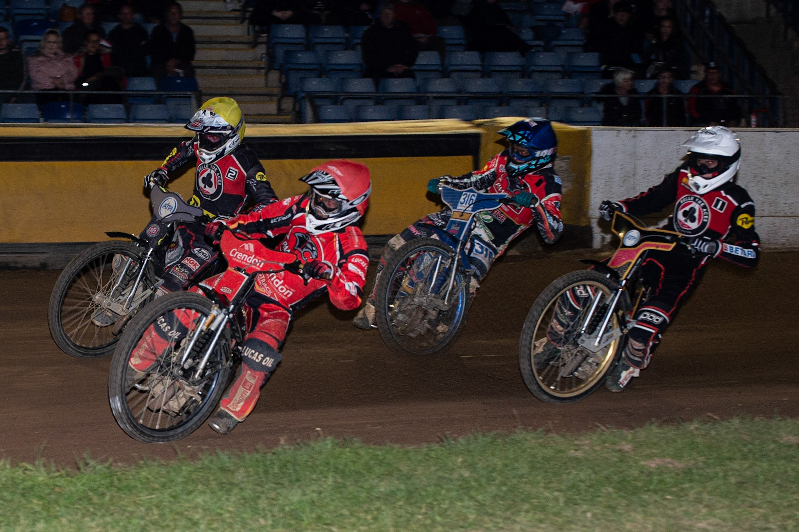 Photo by Ian Charles:

Rohan Tungate (Red) leads Max Fricke  (White) Steve Worrall  (Yellow) and Ulrich Østergaard  (Blue)

Peterborough Panthers v Belle Vue Aces, British Speedway Premiership, Thursday, 5, September, 2019