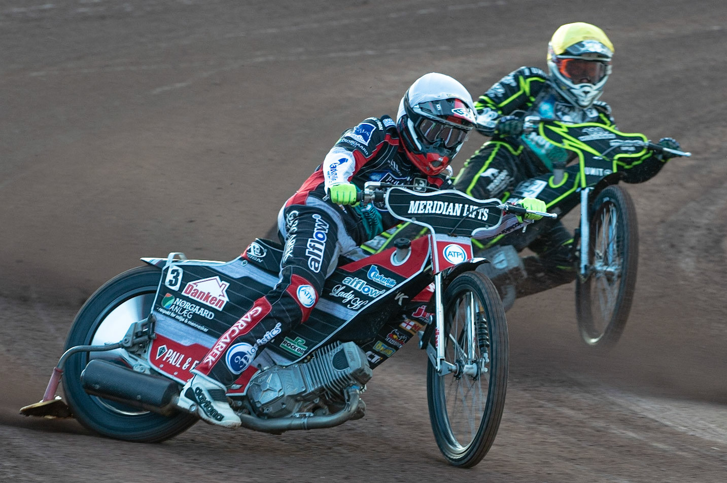 Photo by Ian Charles

Nicolai Klindt  (White) outside Josh Grajczonek (Yellow)

Belle Vue Aces v Poole Pirates, British Speedway Premiership, Belle Vue National Speedway Stadium, Manchester, Monday 1  July  2019