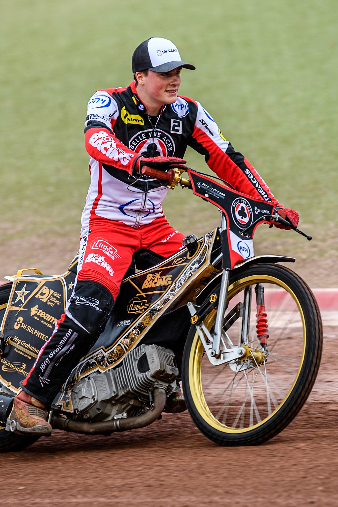Belle Vue Aces' Norick Blodorn on the parade during the Rowe Motor Oil Premiership match between Belle Vue Aces and Leicester Lions at the National Speedway Stadium, Manchester on Monday 24th June 2024. (Photo: Ian Charles | MI News)