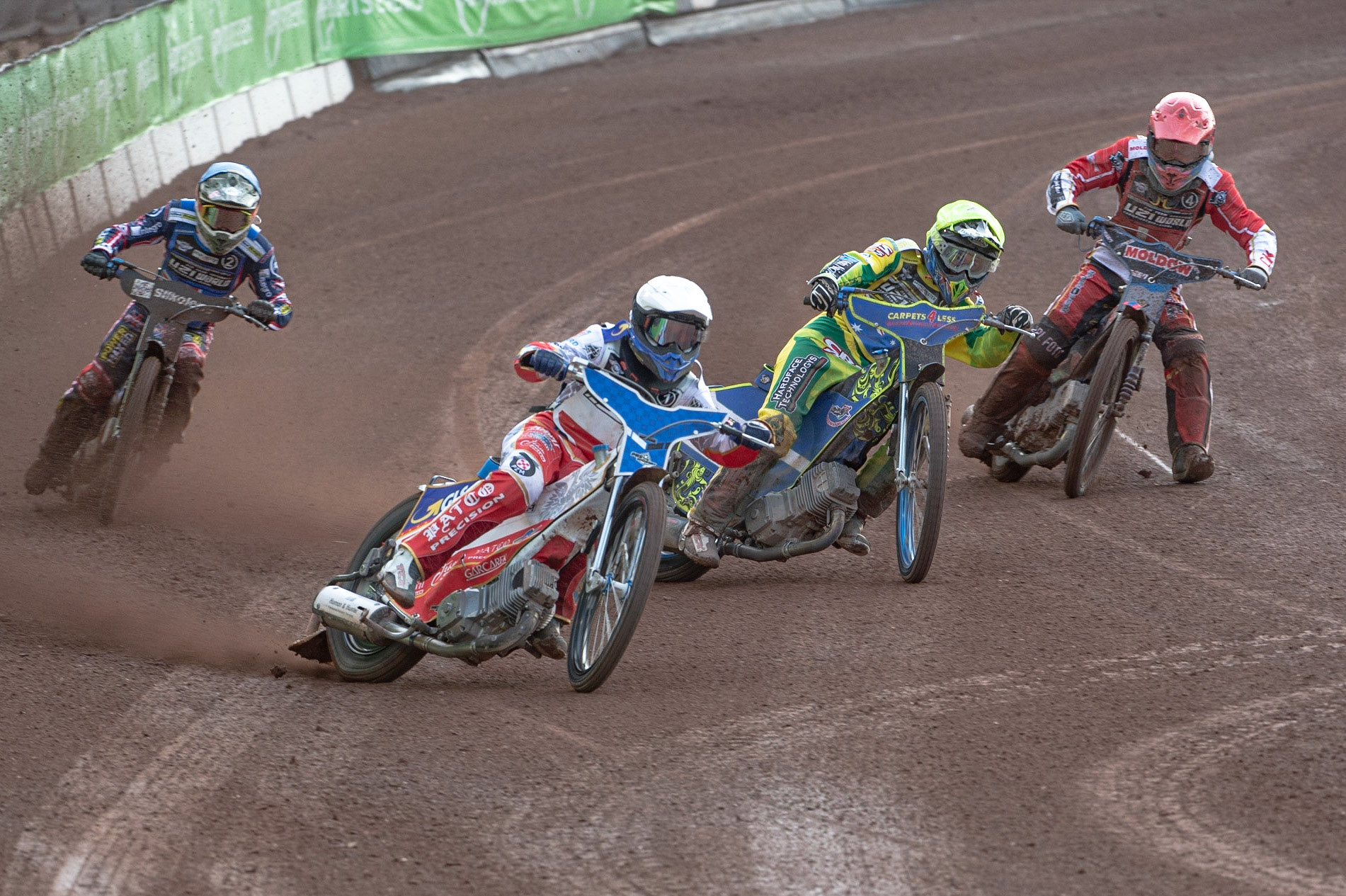 Photo: Ian Charles

Maksym Drabik (White) leads Kye Thomson (Yellow) Jonas Jeppesen (Red) and Dan Bewley (Blue)

FIM Team Speedway U-21 World Championship, National Speedway Stadium, Manchester Friday 12 July  2019