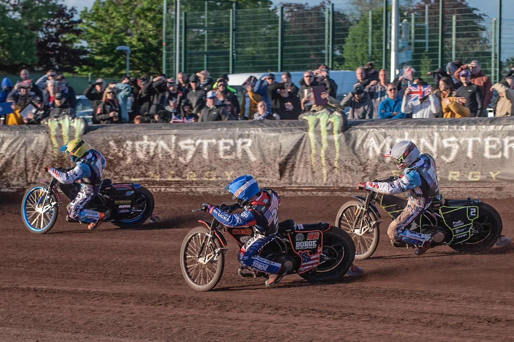 Photo: Ian Charles

Luke Becker (Blue) tries to hold out David Bellego (White) as they chase Dimitri Berge (Yellow)

Monster Energy FIM Speedway Of Nations, Race Off 2, Belle Vue National Speedway Stadium, Manchester 7 May  2019