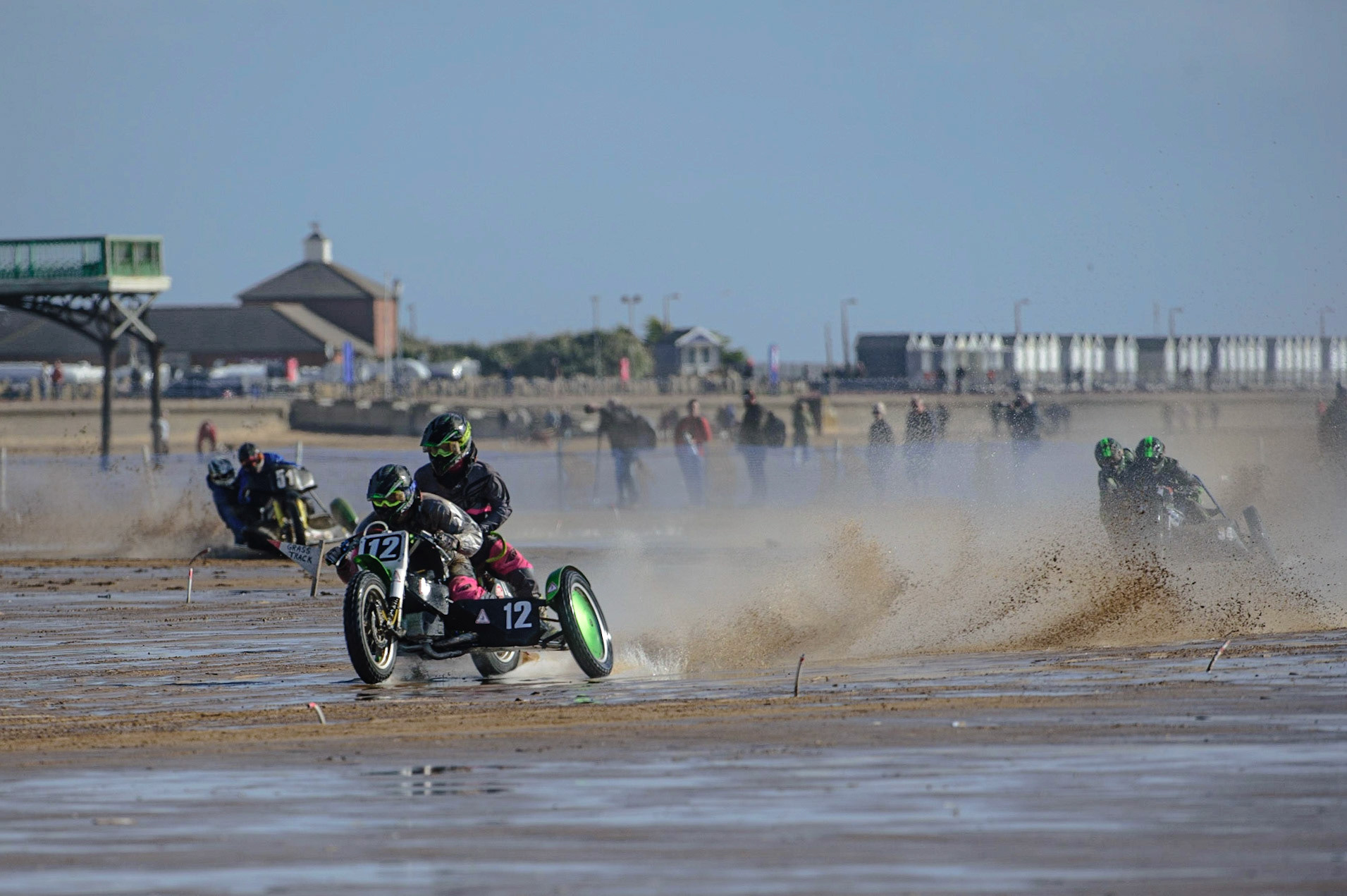 Neal Owen &amp; Jason Farwell (12) leads Mick Stace &amp; Ryan Barker (18) and Rick McAuley &amp; Alan Hoskin (51) during the Fylde ACU British Sand Racing Masters Championship on  Sunday 2nd October 2022. (Credit: Ian Charles | MI News)