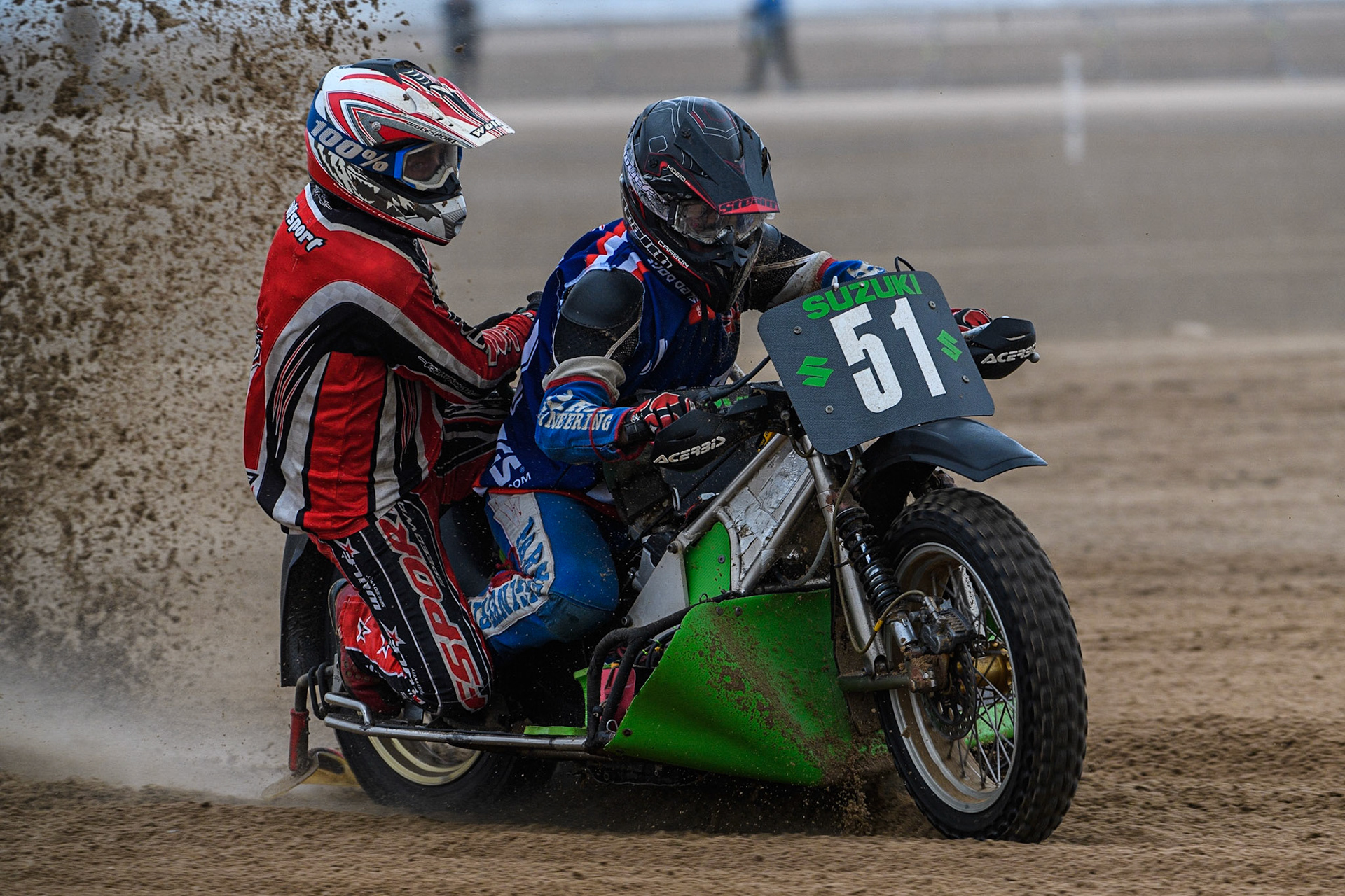 Rick McCauley &amp; Stephen Russell (51) in action during the Fylde ACU British Sand Racing Masters Championship at  St Annes on Sea, Lancashire on Sunday 30th July 2023. (Photo: Ian Charles | MI News)