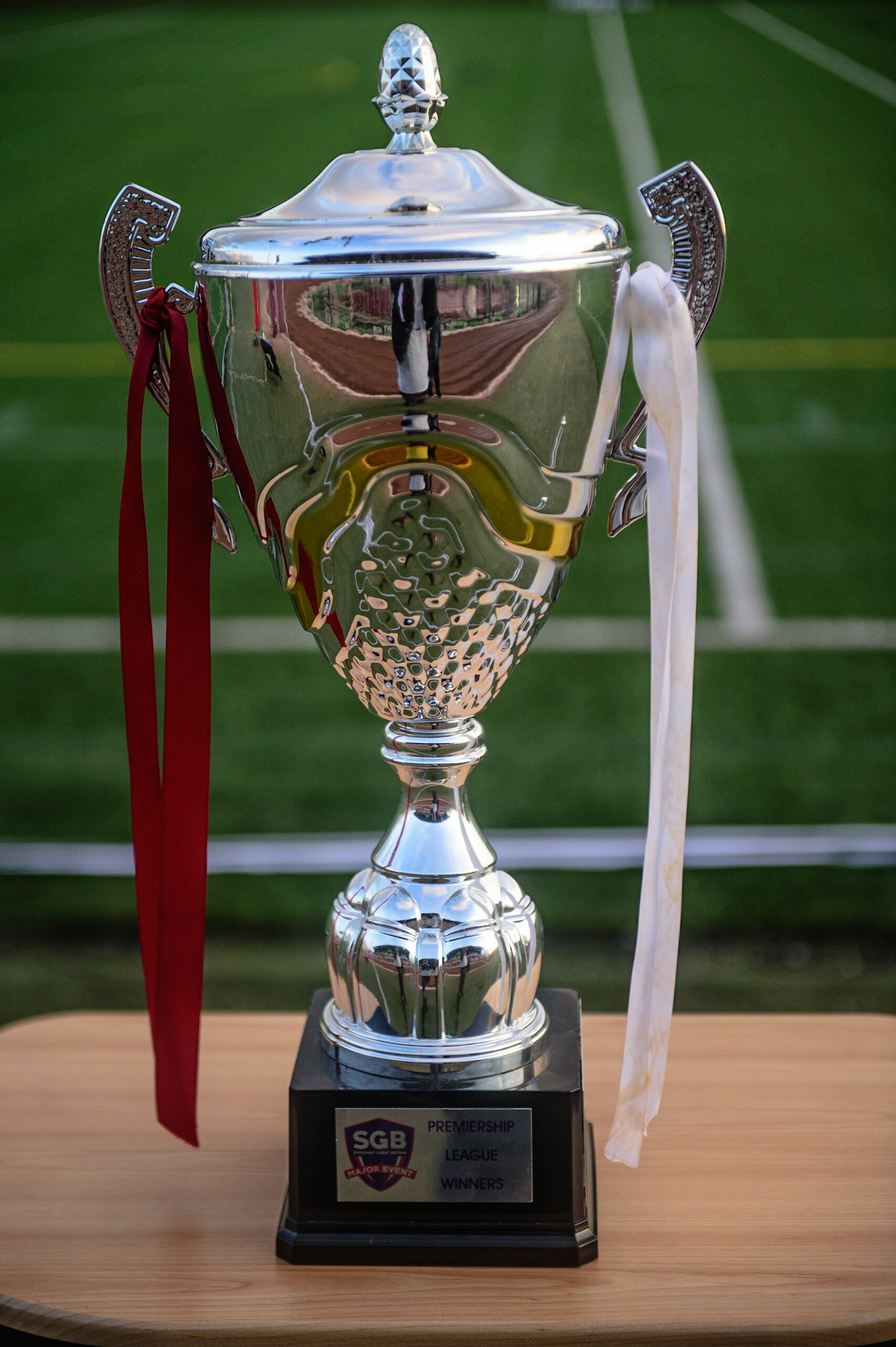 MANCHESTER, UK. OCT 11TH  The Premier League Trophy on display on the centre during the SGB Premiership Grand Final 1st Leg between Belle Vue Aces and Peterborough Panthers at the National Speedway Stadium, Manchester on Monday 11th October 2021. (Credit: Ian Charles | MI News)