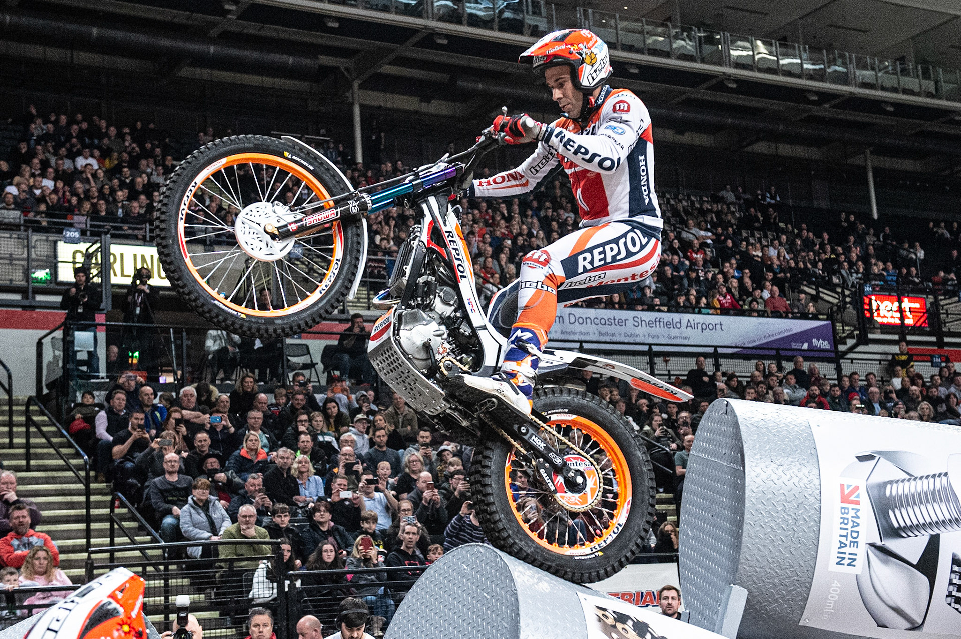 SHEFFIELD, ENGLAND  - DECEMBER 28TH  Tony Bou, Spain (Montessa) on section 3  during the 25th Anniversary Sheffield Indoor Trial at the FlyDSA Arena, Sheffield on Saturday 28th December 2019. (Credit: Ian Charles | MI News)
