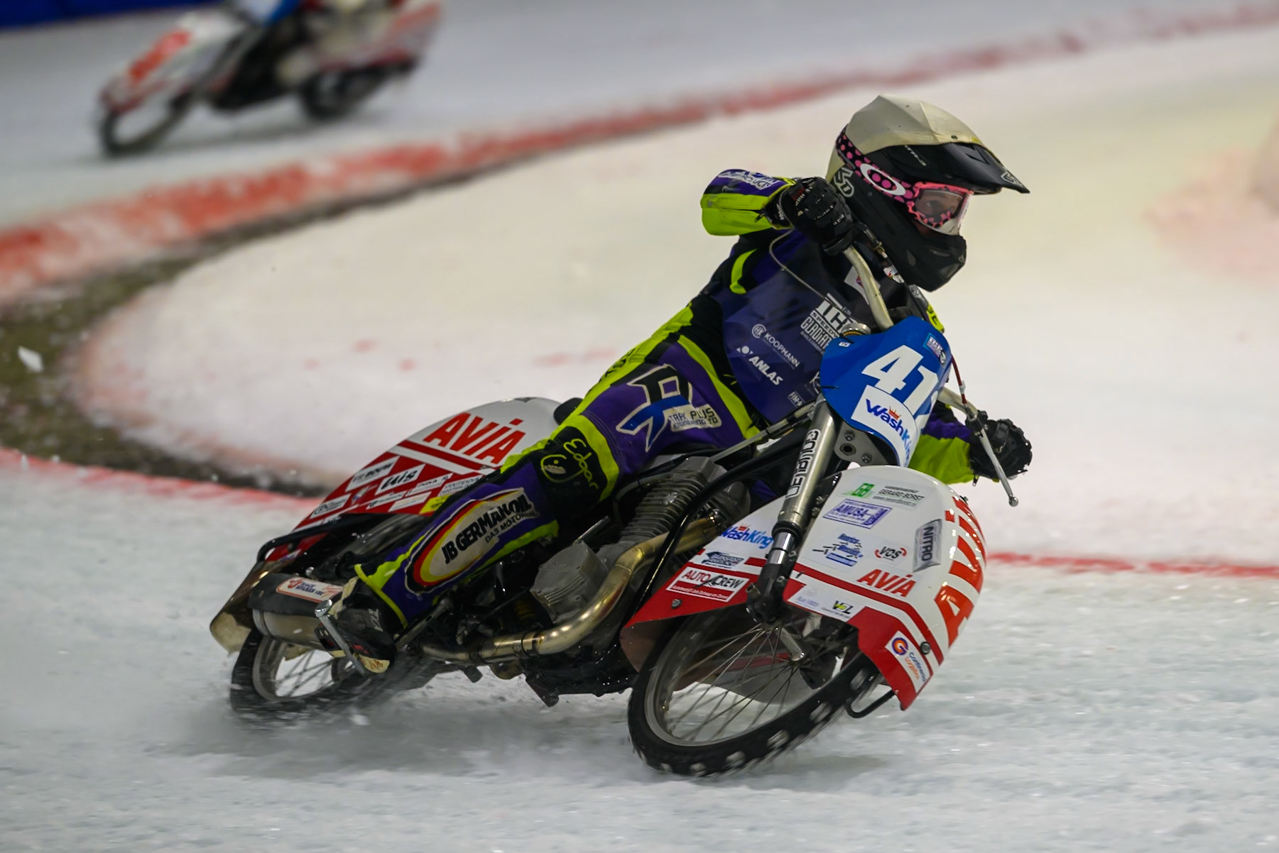 Reserve Paul Cooper (18) of Great Britain in action during the FIM Ice Speedway Gladiators World Championship Final 3 at Ice Rink Thialf, Heerenveen on Saturday 11th April 2026. (Photo: Ian Charles | MI News)