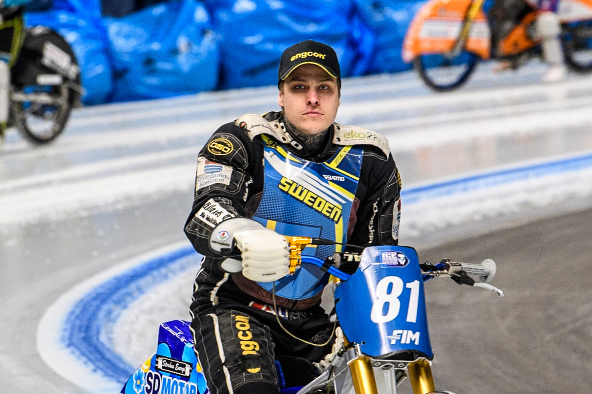 Jimmy Olsén (81) of Sweden during the Ice Speedway Gladiators World Championship Final 1 at Max-Aicher-Arena, Inzell on Saturday 15th March 2025. (Photo: Ian Charles | MI News)
