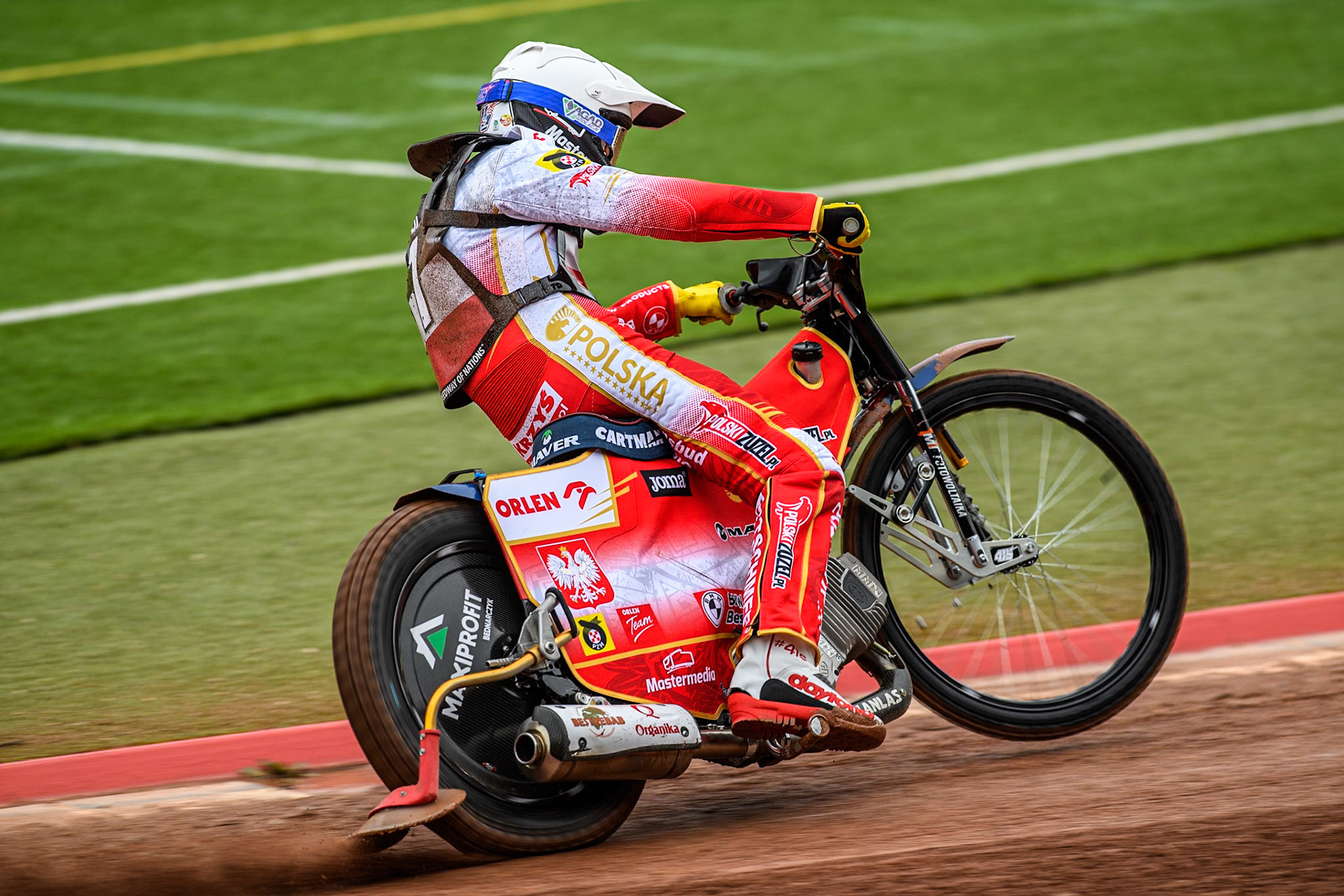 Dominik Kubera of Poland practices during the Monster Energy FIM Speedway of Nations Semi-Final 1 at the National Speedway Stadium, Manchester on Tuesday 9th July 2024. (Photo: Ian Charles | MI News)