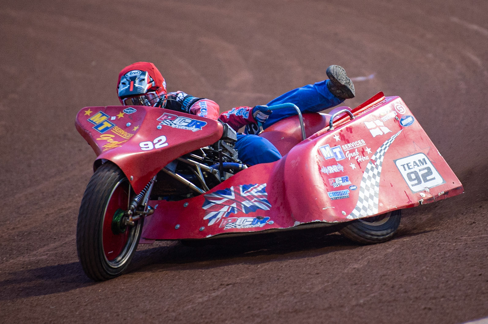 MANCHESTER, ENGLAND Paul Whitelam & Alan Elliott (92) practice during the  ACU Sidecar Speedway Manchester Masters,  Belle Vue National Speedway Stadium, Manchester Saturday 12 October 2019 (Credit: Ian Charles | MI News)
