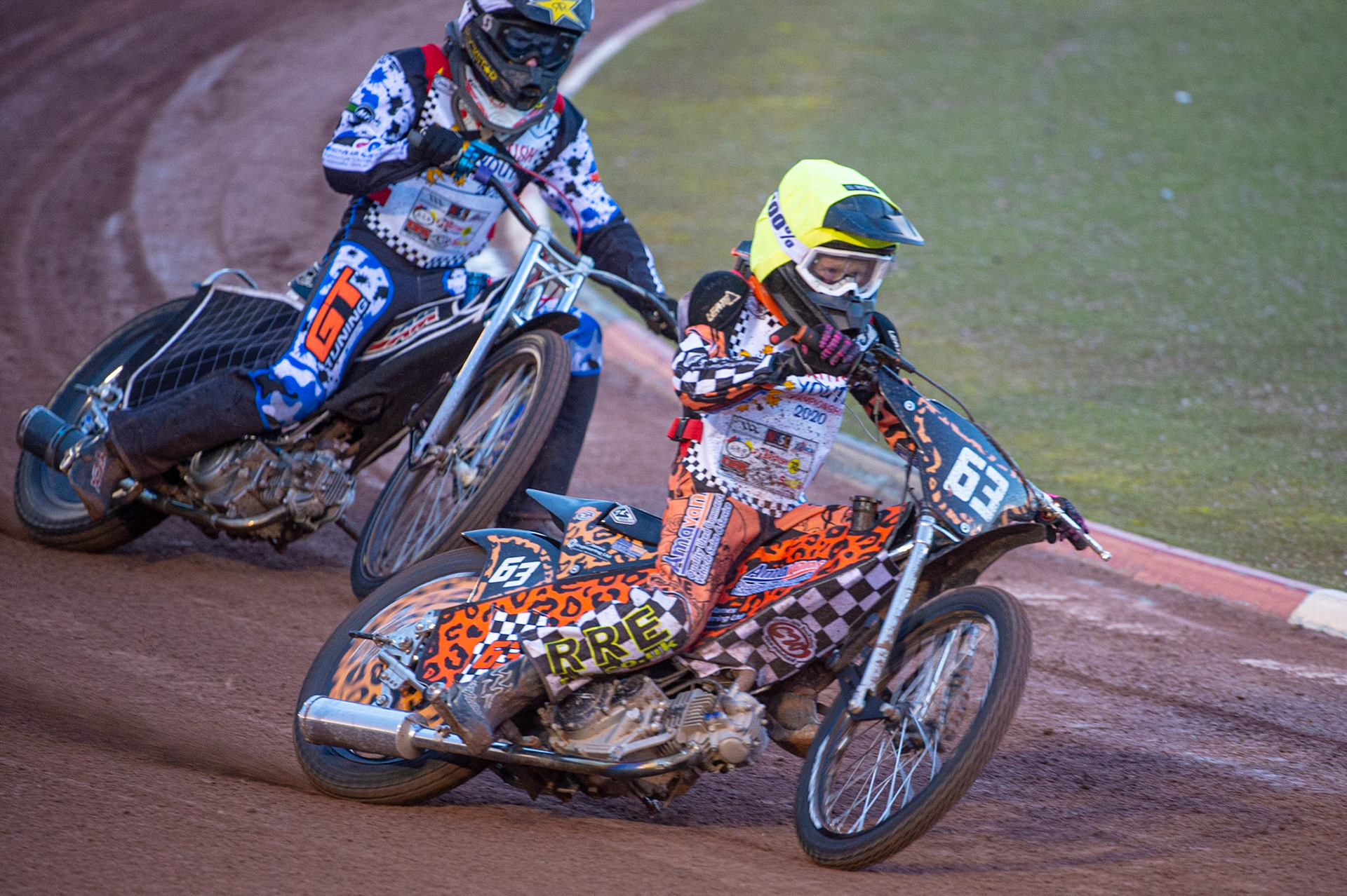 Photo: Ian CharlesCooper Rushen (Yellow) leads Billy Budd (White) (125cc A Class)British Youth Speedway Championship (Round 5), National Speedway Stadium, Manchester Saturday  10  October  2020
