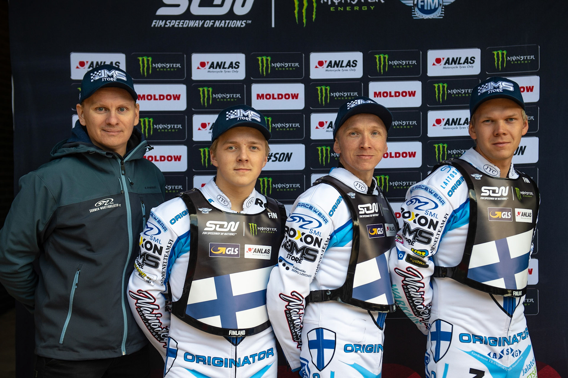 Photo: Ian Charles

Finland (l-r) Jiri Palomäki (Manager) Timo Salonen, Tero Aarnio, Jesse Mustonen, 

Monster Energy FIM Speedway Of Nations, Race Off 2, Belle Vue National Speedway Stadium, Manchester 7 May  2019
