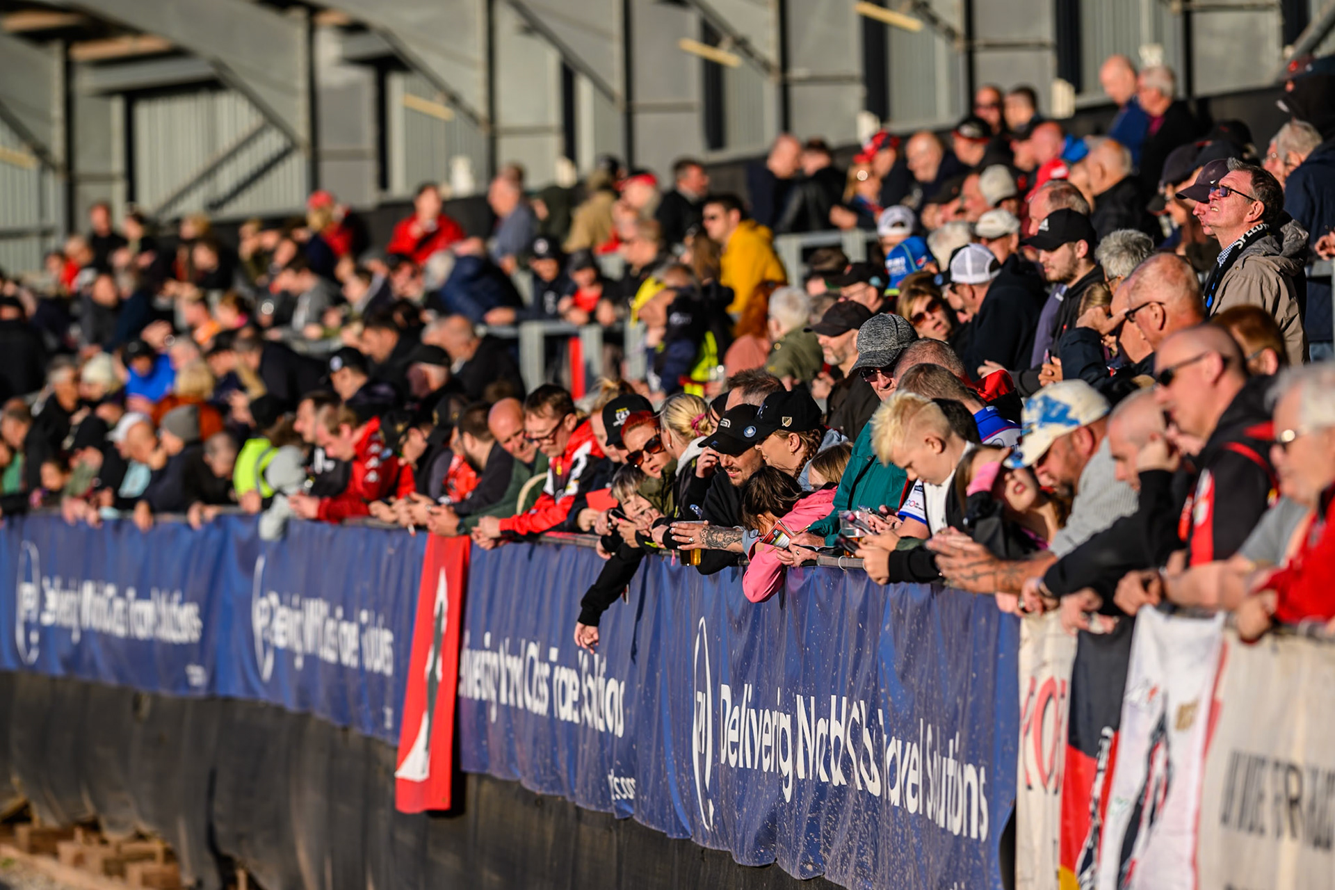 Fans on the back straight at Belle Vue during the Rowe Motor Oil Premiership match between Belle Vue Aces and Ipswich Witches at the National Speedway Stadium, Manchester on Monday 4th August 2025. (Photo: Ian Charles | MI News)
