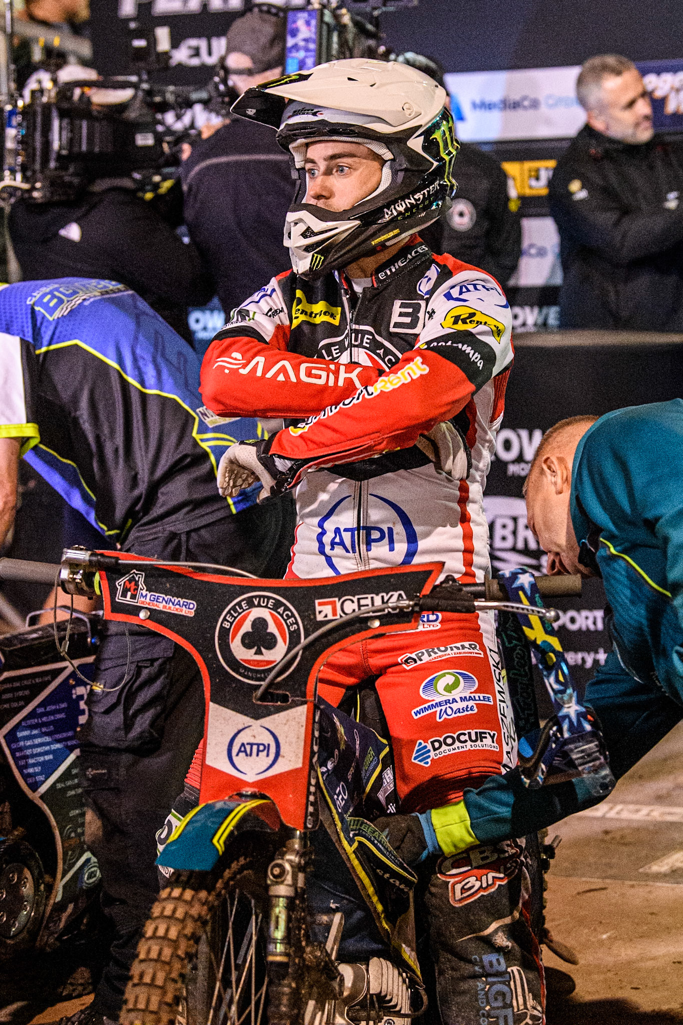 Belle Vue Aces' Jaimon Lidsey waits to go out for the final heat during the Rowe Motor Oil Premiership Play Off Semi Final 2nd leg between Sheffield Tigers and Belle Vue Aces at Owlerton Stadium, Sheffield on Thursday 19th September 2024. (Photo: Ian Charles | MI News)