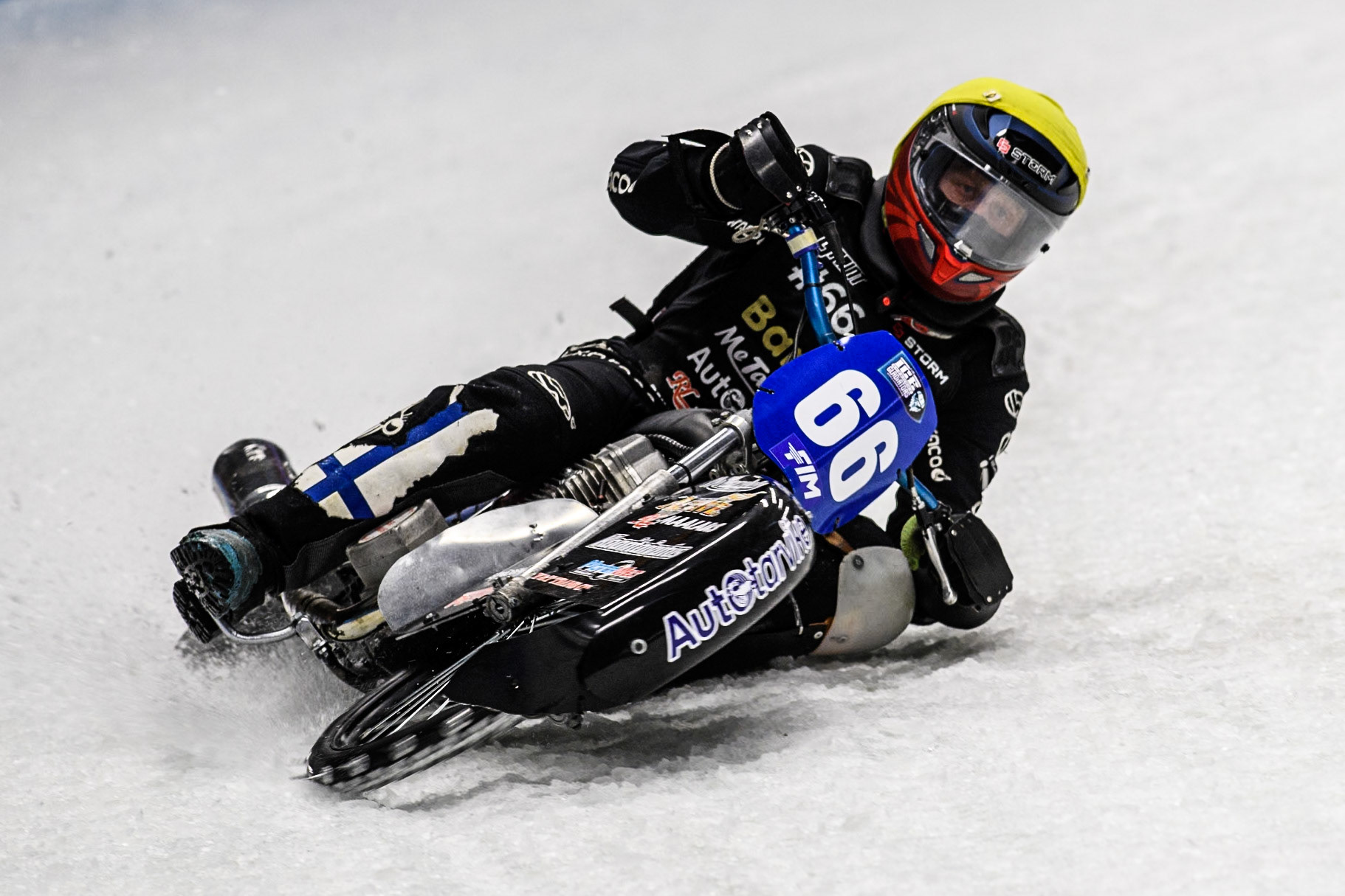 Aki Ala-Riihimäki (66) of Finland in action during the Ice Speedway Gladiators World Championship Final 1 at Max-Aicher-Arena, Inzell on Saturday 15th March 2025. (Photo: Ian Charles | MI News)