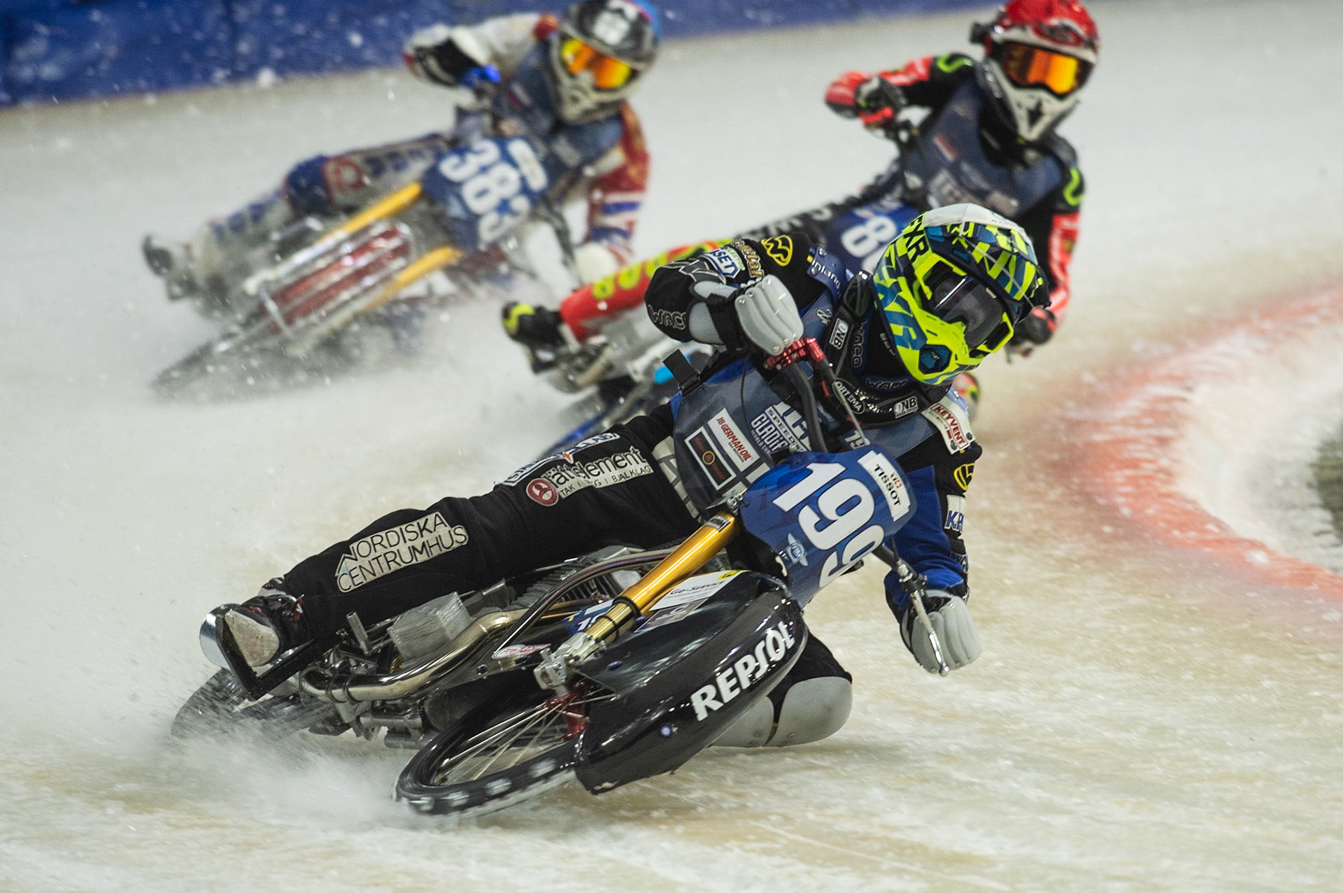 Photo: Ian Charles

Martin Haarahiltunen (199) leads Jasper Iwema (800) and Nikita Toloknov (383)

FIM Ice Speedway Gladiators World Championship, Event 5.1, Ice Rink Thialf, Heerenveen, Netherlands Saturday  30  March  2019