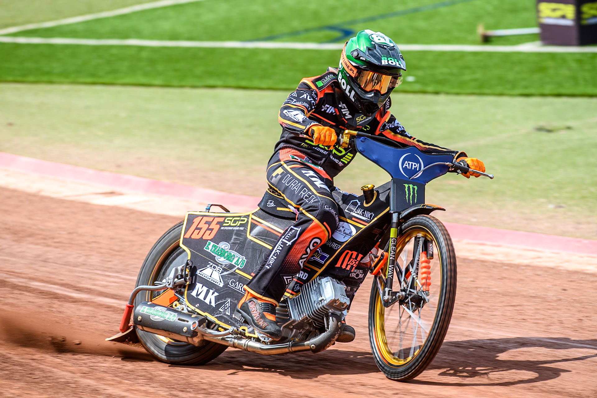 Mikkel Michelsen (155) of Denmark in practice during the ATPI FIM Speedway Grand Prix Round 4 at the National Speedway Stadium, Manchester, on Friday 6th June 2025. (Photo: Ian Charles | MI News)