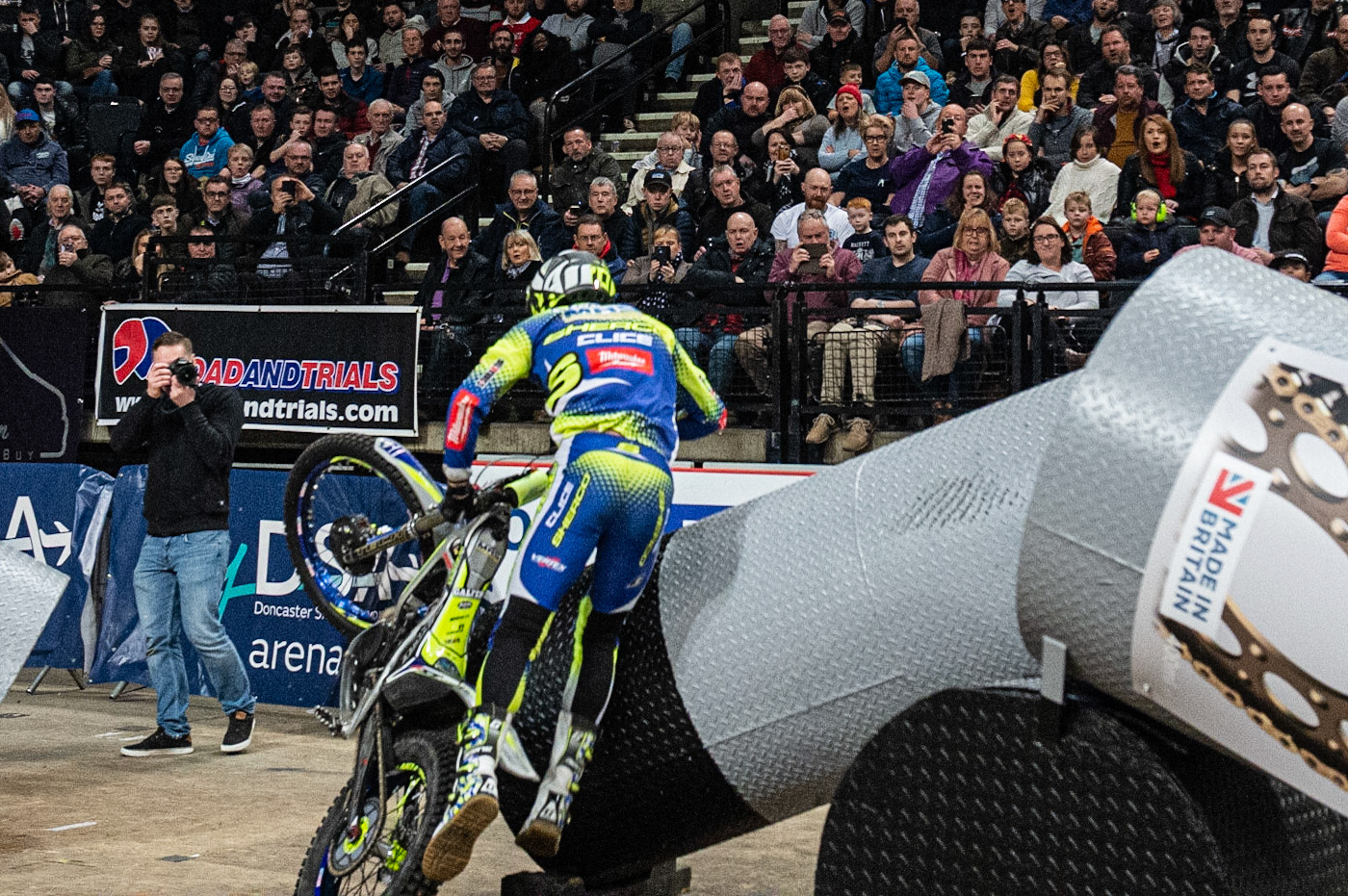 SHEFFIELD, ENGLAND  - DECEMBER 28TH  Jack Peace, UK (Sherco) slides off Section 3  during the 25th Anniversary Sheffield Indoor Trial at the FlyDSA Arena, Sheffield on Saturday 28th December 2019. (Credit: Ian Charles | MI News)