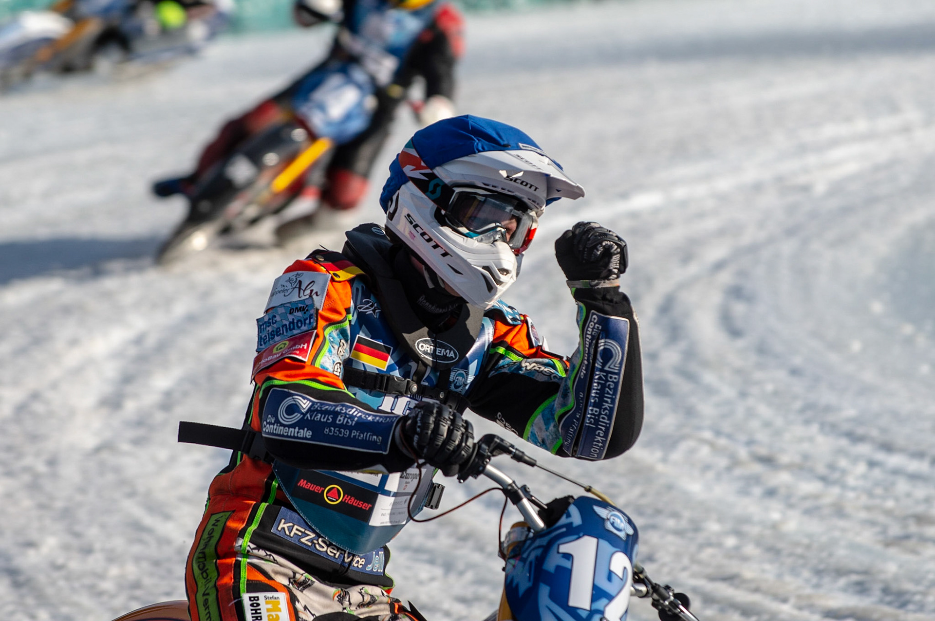 BERLIN GERMANY  - March 1  Max Neidermaier of Germany celebrates a win  during the Ice Speedway of Nations at the Horst-Dohm-Eisstadion, Berlin,  on Sunday 1 March 2020. (Credit: Ian Charles | MI News)