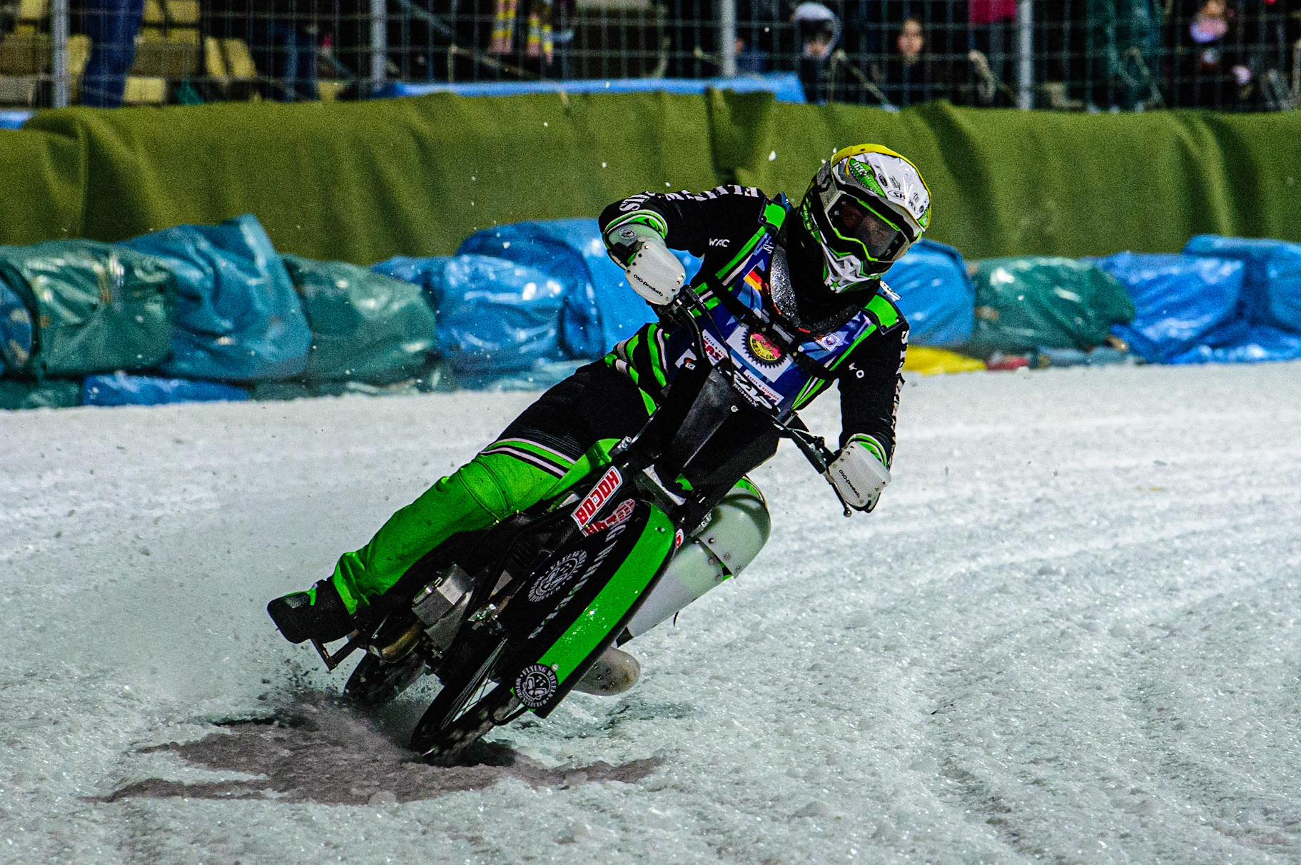 Finn Loheider in action during the German Individual Ice Speedway Championship at Horst-Dohm-Eisstadion, Berlin on Friday 3rd March 2023. (Photo: Ian Charles | MI News)