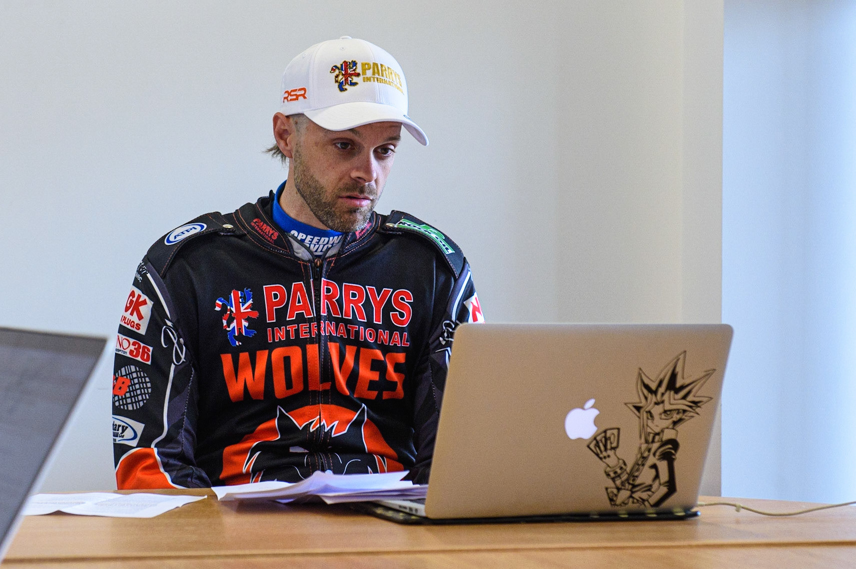 Photo: Ian CharlesRory Schlein on his zoom callDiscovery Networks Eurosport Speedway Season Launch, National Speedway Stadium, Manchester Wednesday  12  May  2021