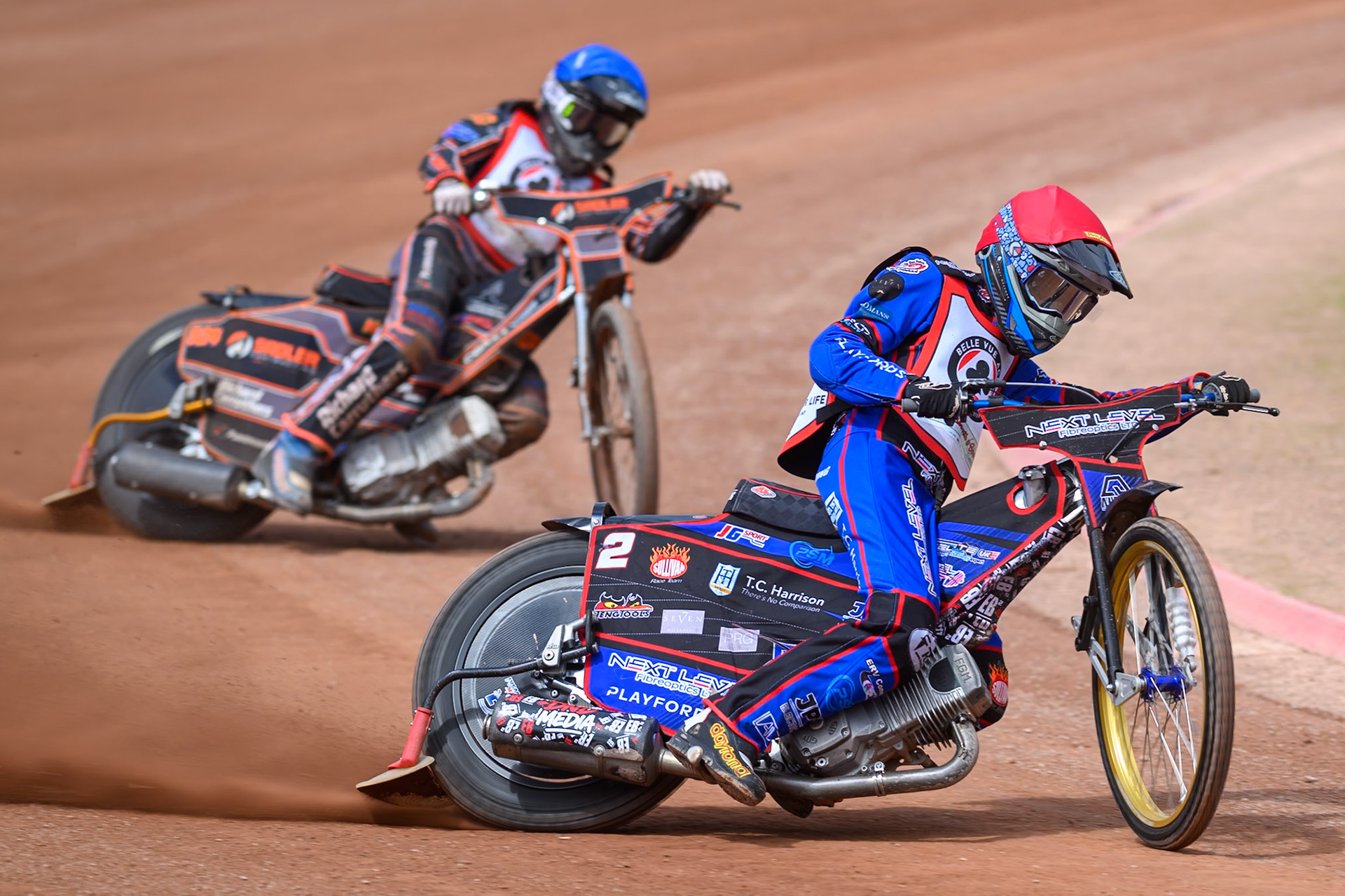 COLTS ACADEMY INDIVIDUAL EVENT Emerson Betty in Red leading Harry Sadler in Blue during the JR Ashworth &amp; Sons Colts Academy Event at the National Speedway Stadium, Manchester on Sunday 19th July 2026. (Photo: Ian Charles | MI News)