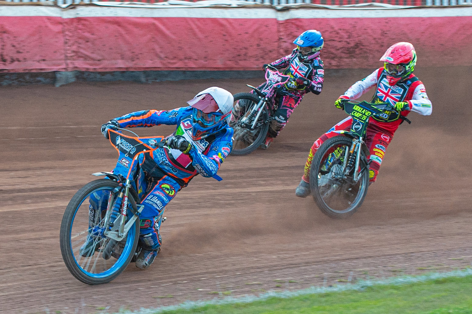 Photo by Ian Charles:

Nico Covatti (White) leads meeting reserves Kyle Bickley (Red) and Leon Flint (Blue)

FIM Speedway Grand Prix World Championship - Qualifying Round 1, Peugeot Ashfield Stadium, Glasgow, 8 June 2019