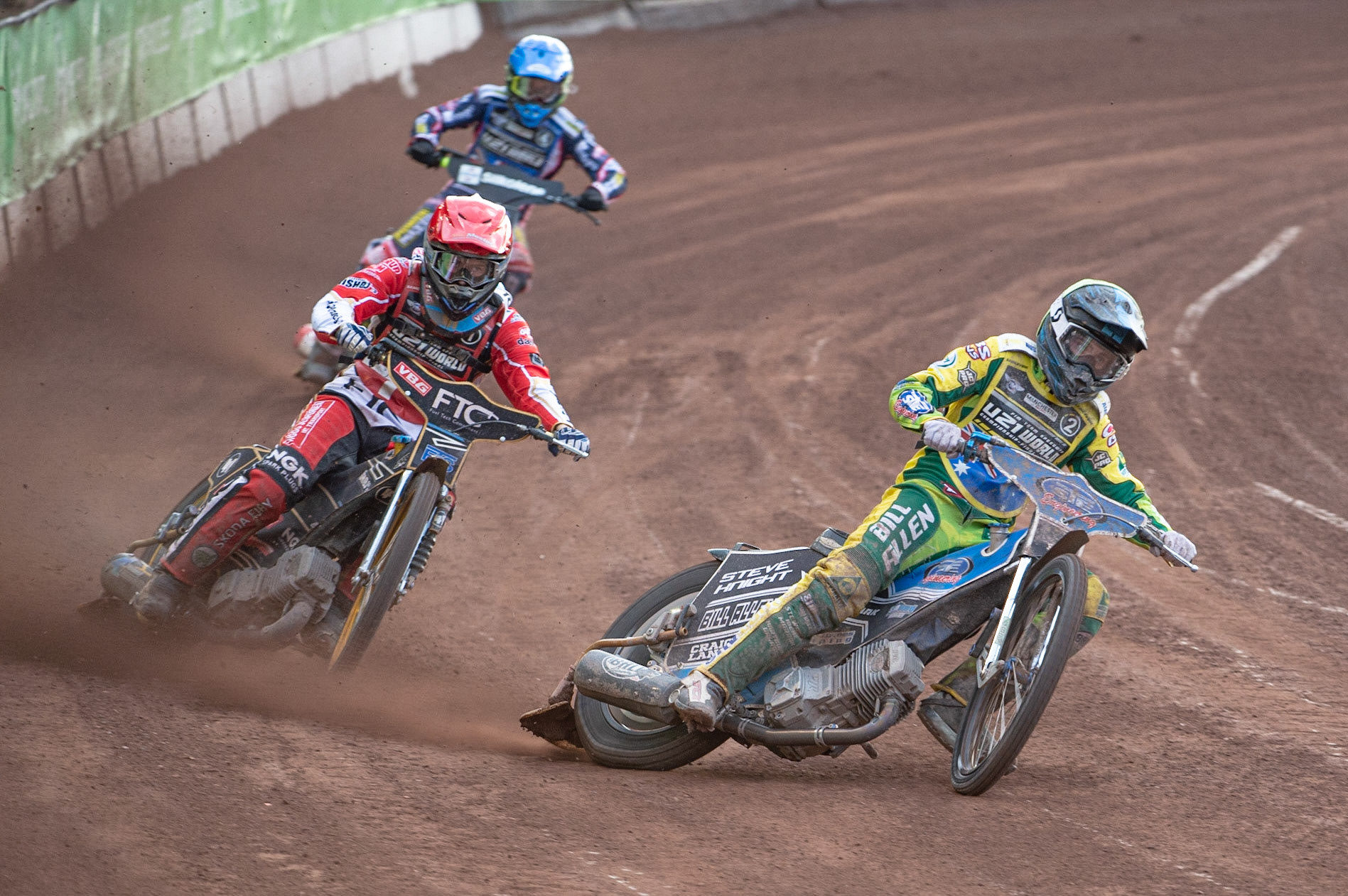 Photo: Ian Charles

Jordan Stewart (Yellow) leads Frederik Jacobsen (Red) and Kyle Bickley (Blue)

FIM Team Speedway U-21 World Championship, National Speedway Stadium, Manchester Friday 12 July  2019