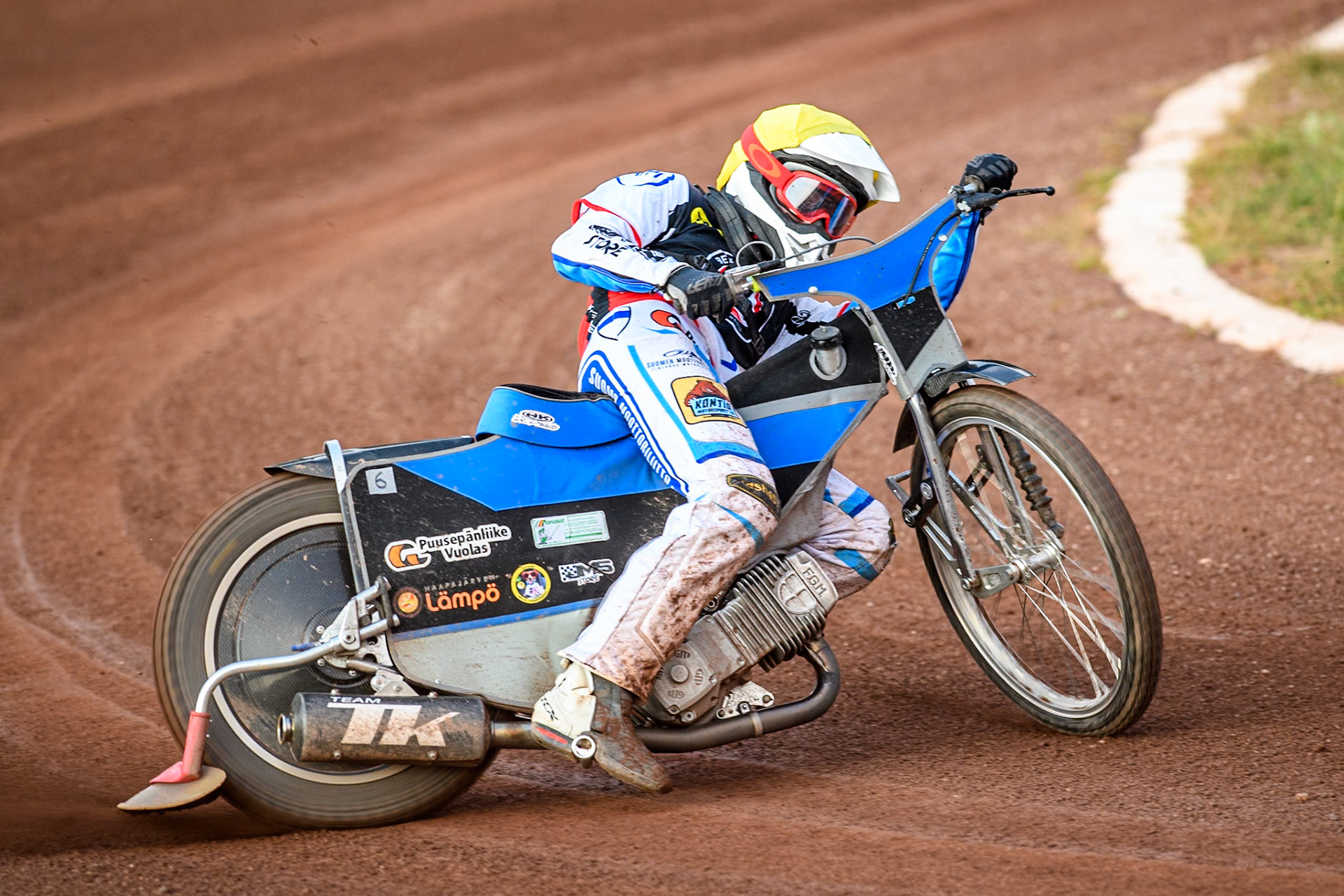 Belle Vue Aces' Antti Vuolas in action during the Rowe Motor Oil Premiership match between Leicester Lions and Belle Vue Aces at the Pidcock Motorcycles Arena, Leicester on Thursday 25th July 2024. (Photo: Ian Charles | MI News)
