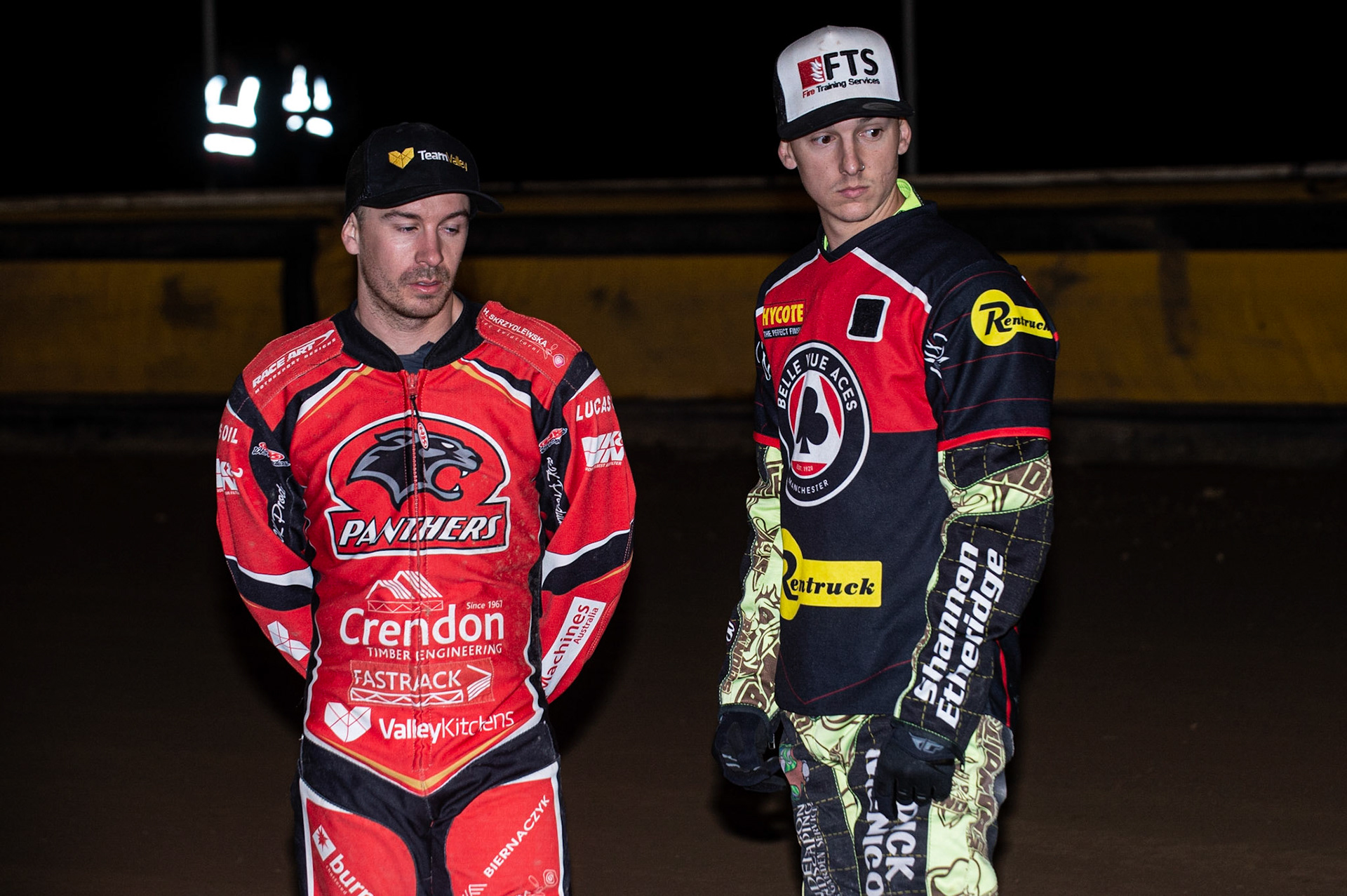 Photo by Ian Charles:

Rohan Tungate  (left) and Jye Etheridge check the track after Hans Andersen’s fall

Peterborough Panthers v Belle Vue Aces, British Speedway Premiership, Thursday, 5, September, 2019